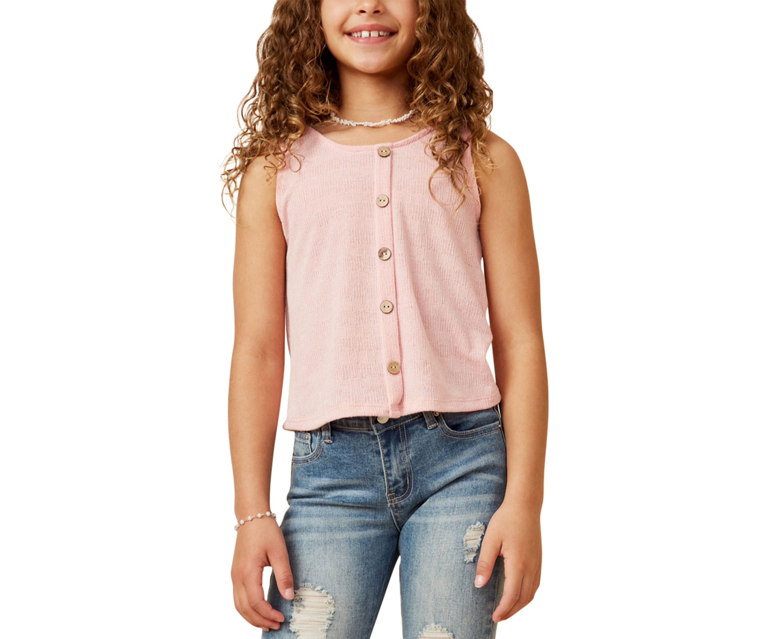 Girls 7-16 Patterned Button Detail Top 