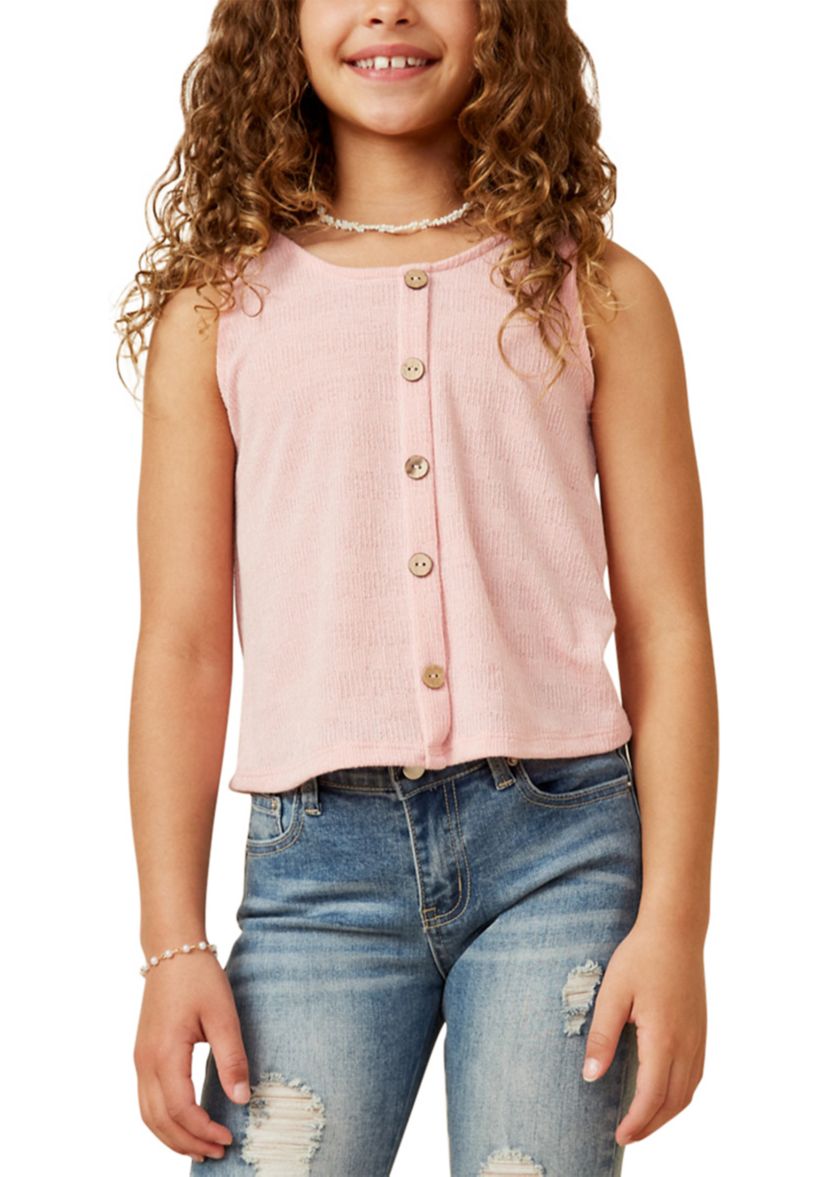 Girls 7-16 Patterned Button Detail Top 