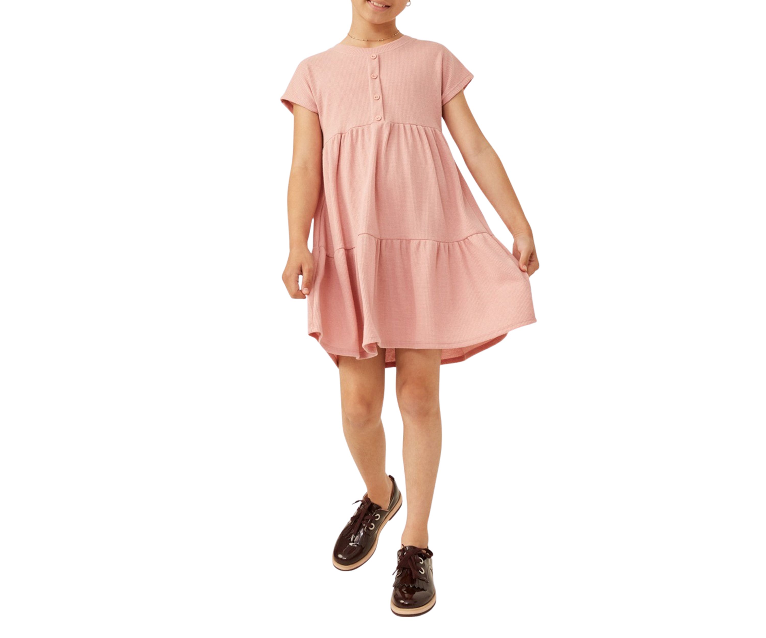 Girls 7-16 Waffle Knit Button Detail Dress