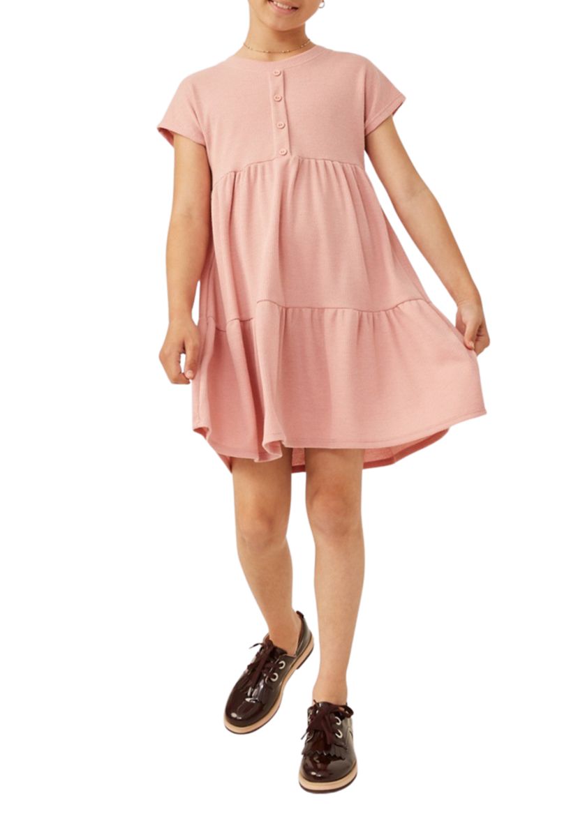 Girls 7-16 Waffle Knit Button Detail Dress