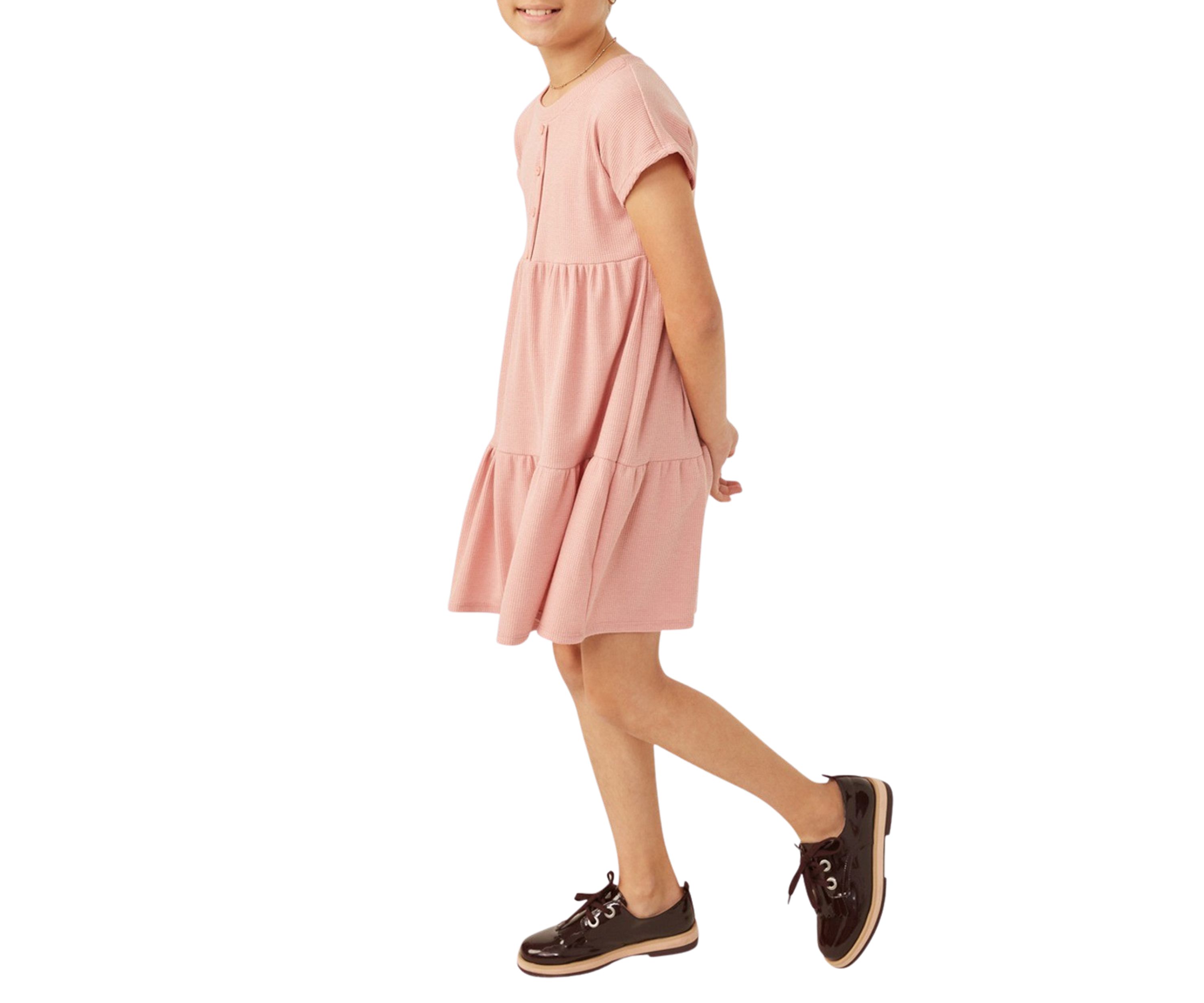 Girls 7-16 Waffle Knit Button Detail Dress