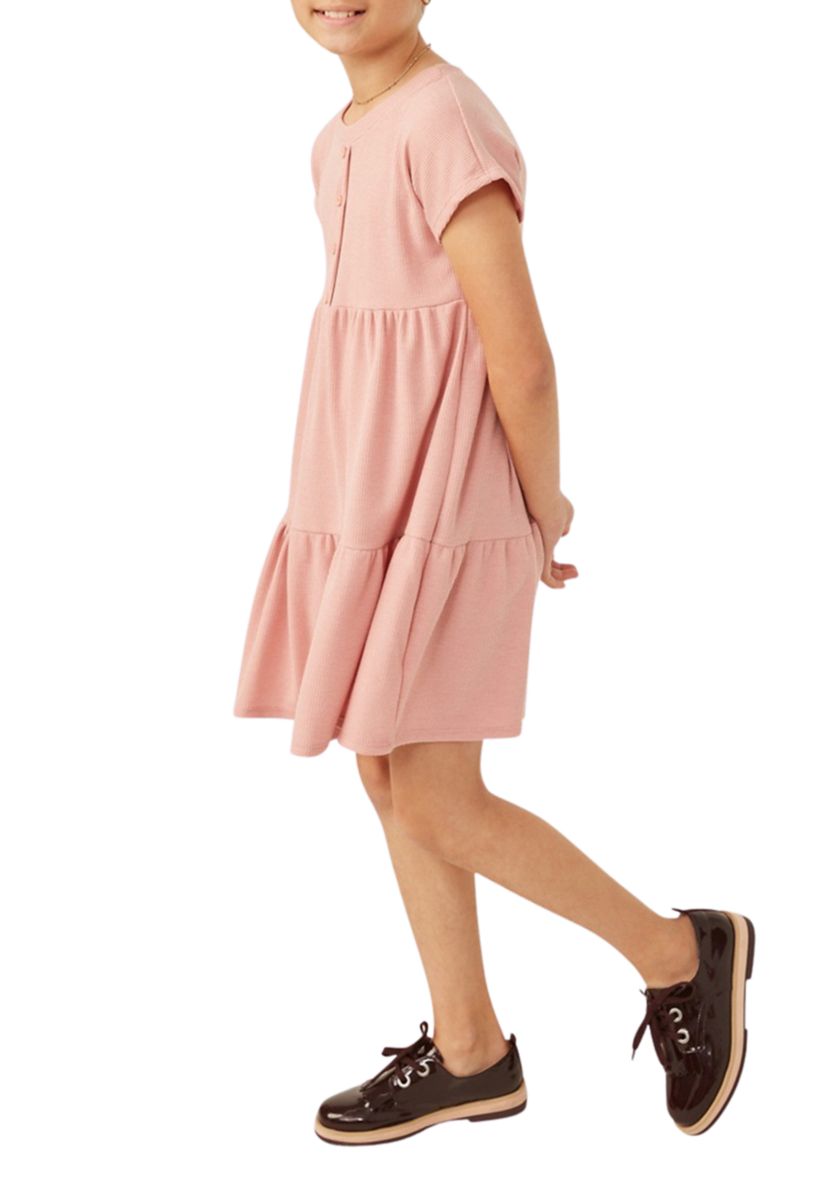 Girls 7-16 Waffle Knit Button Detail Dress