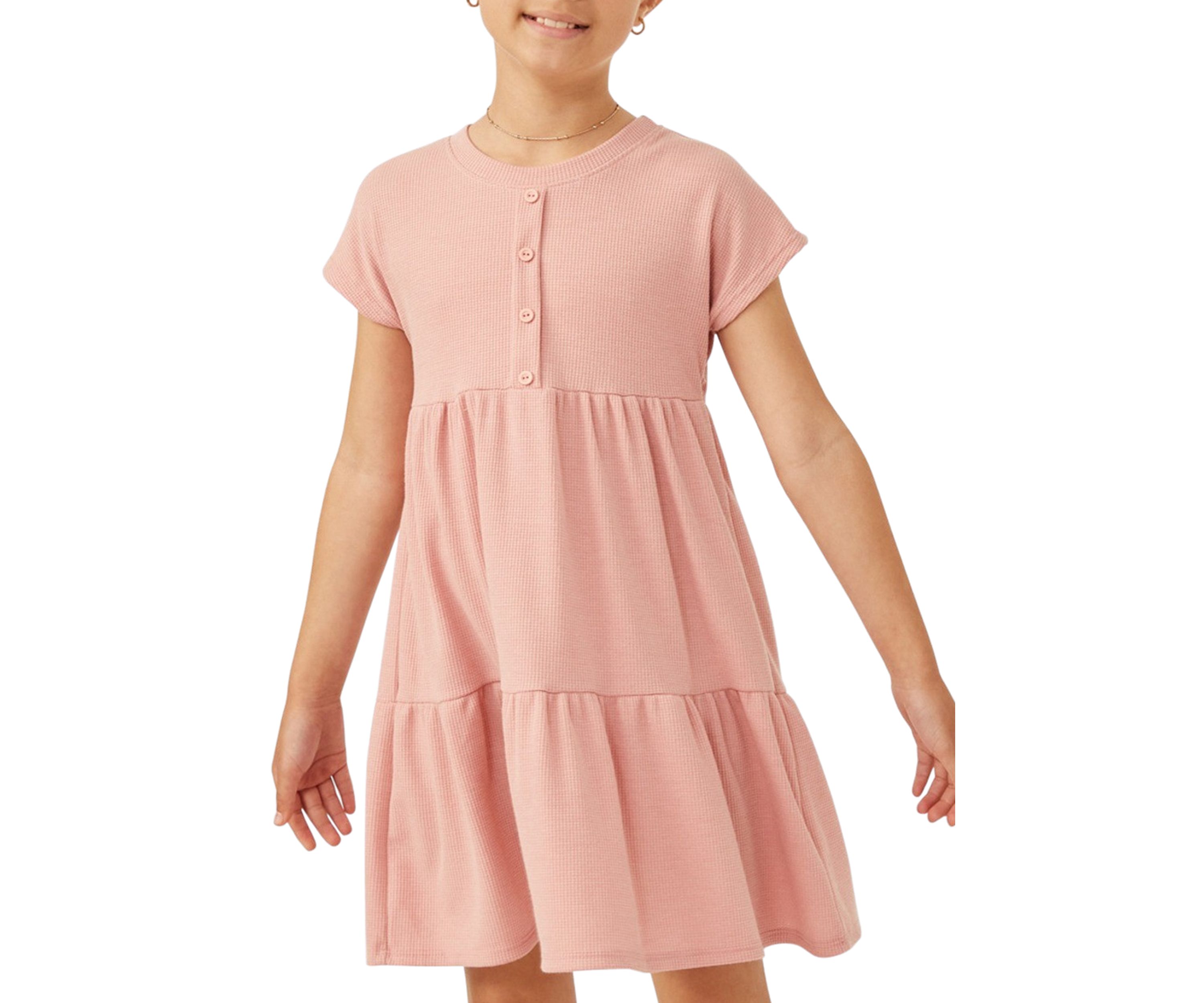 Girls 7-16 Waffle Knit Button Detail Dress