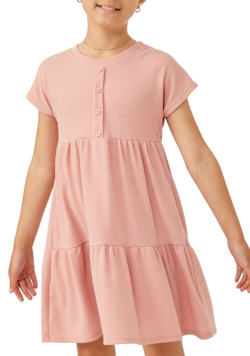 Girls 7-16 Waffle Knit Button Detail Dress