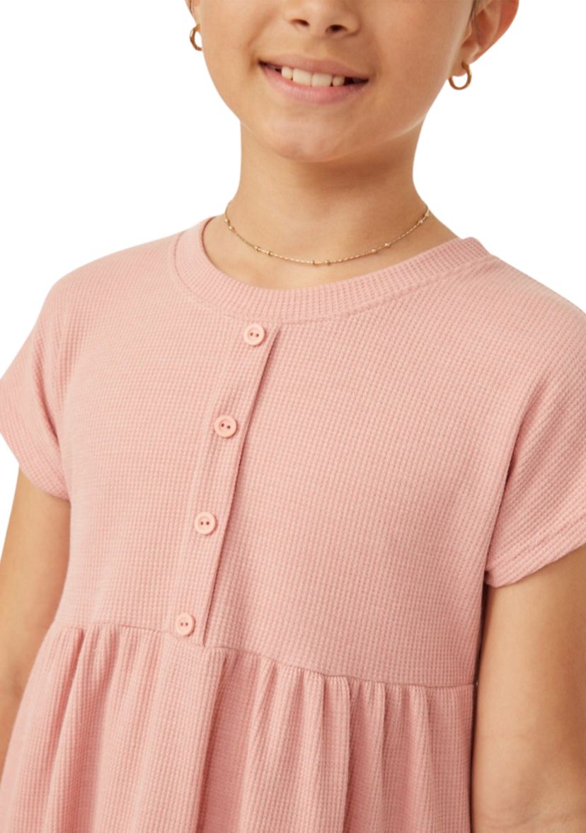 Girls 7-16 Waffle Knit Button Detail Dress