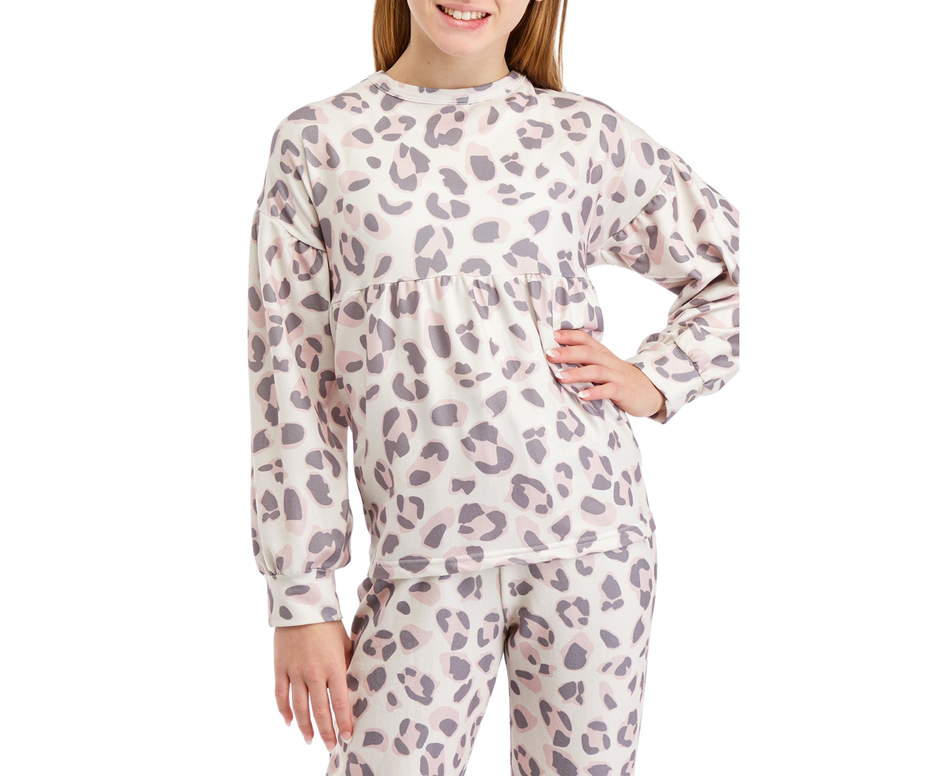 Girls 7-16 Leopard Printed Peplum Top