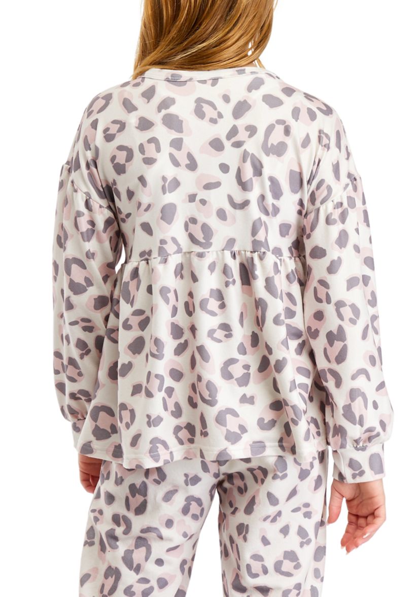 Girls 7-16 Leopard Printed Peplum Top