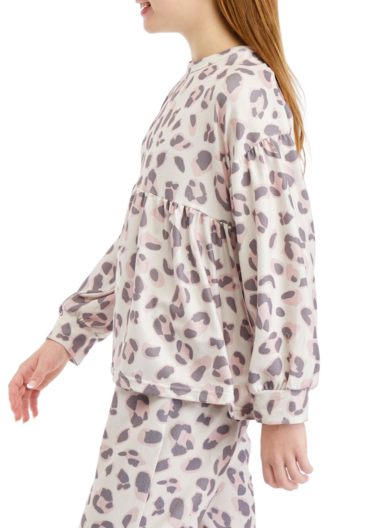 Girls 7-16 Leopard Printed Peplum Top