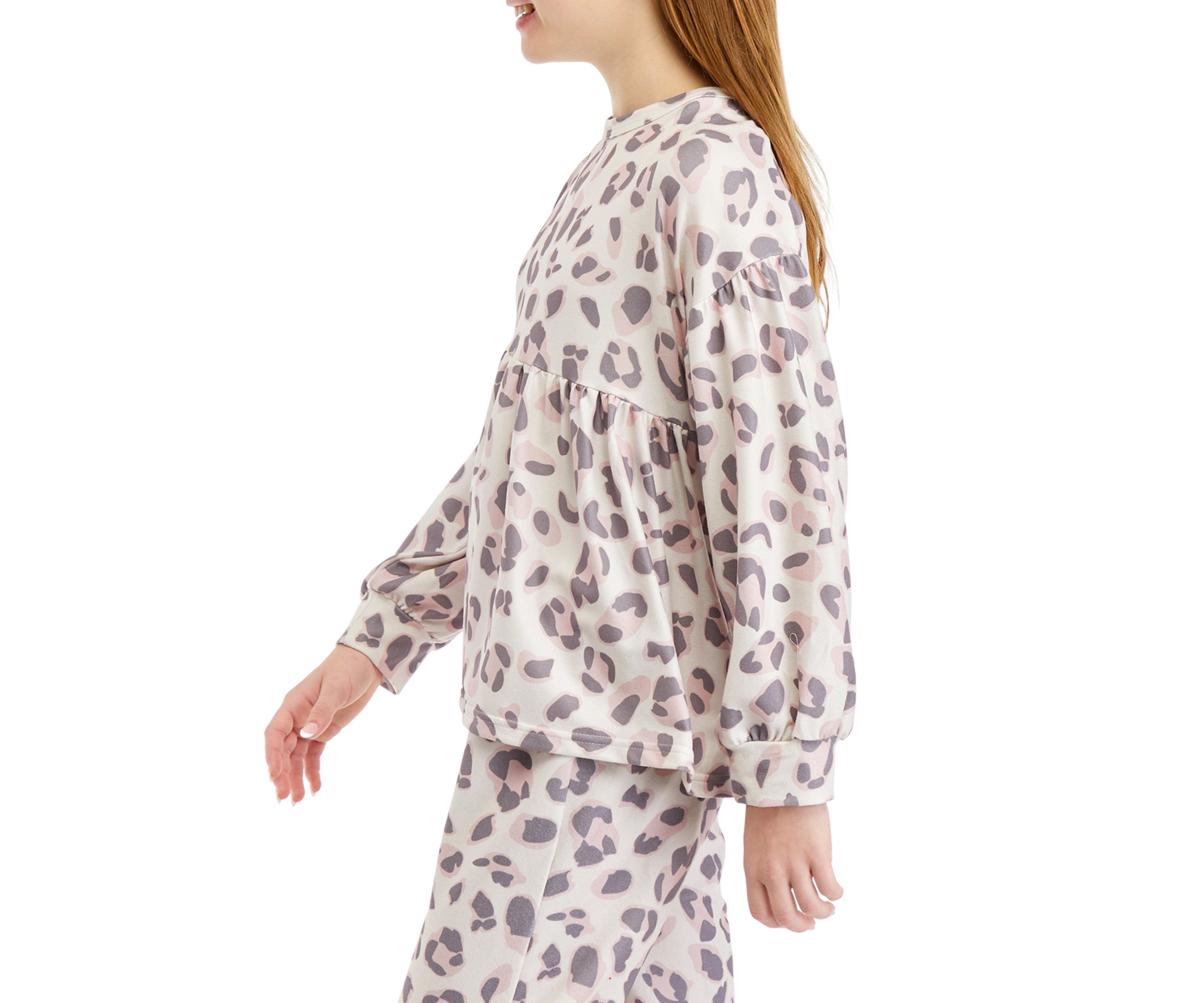 Girls 7-16 Leopard Printed Peplum Top