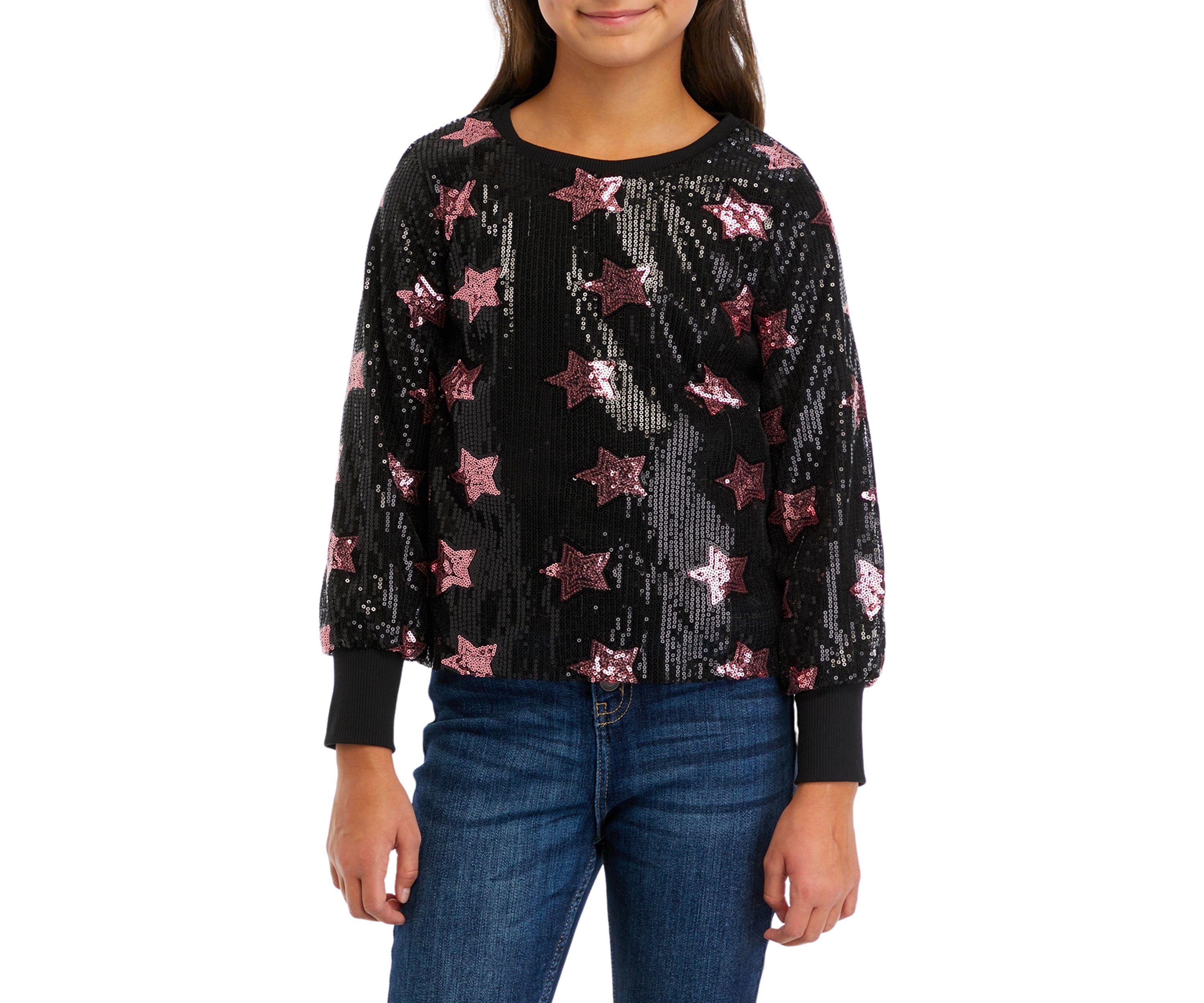 Girls 7-16 Sequined Star Printed Sweatshirt