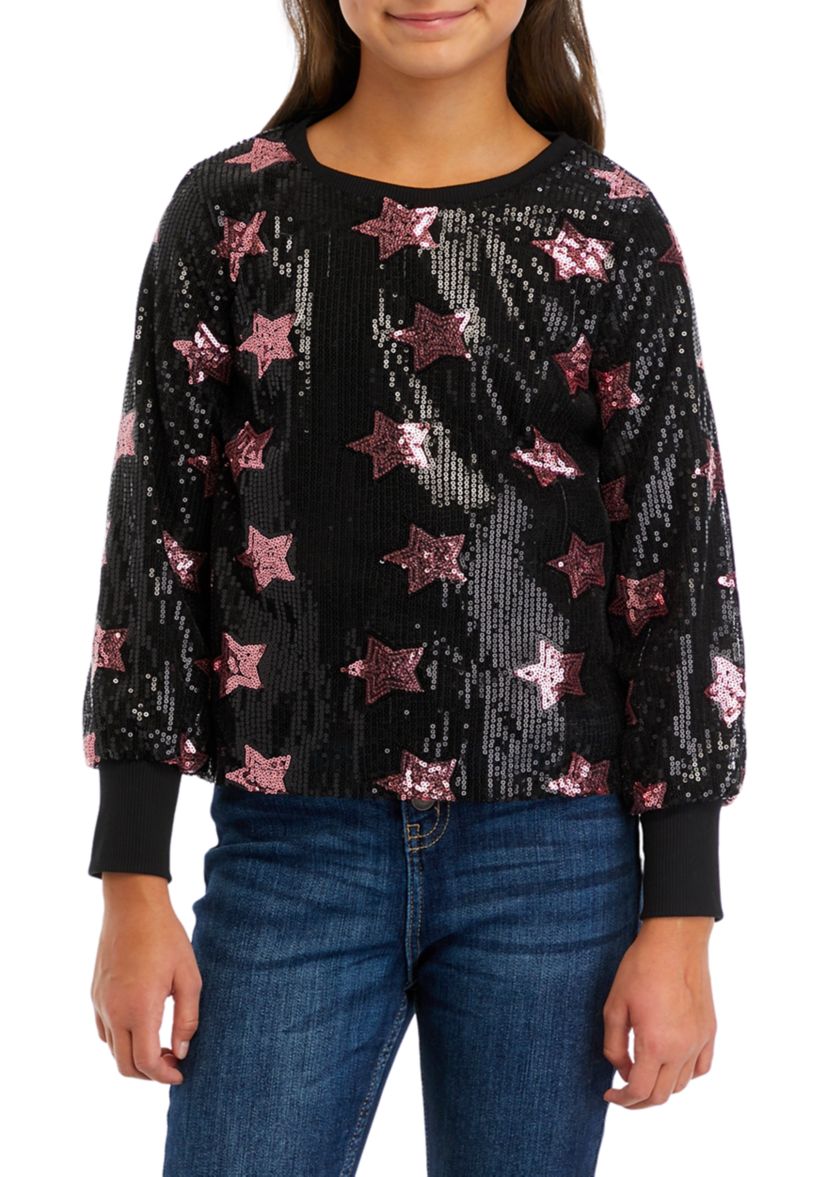 Girls 7-16 Sequined Star Printed Sweatshirt