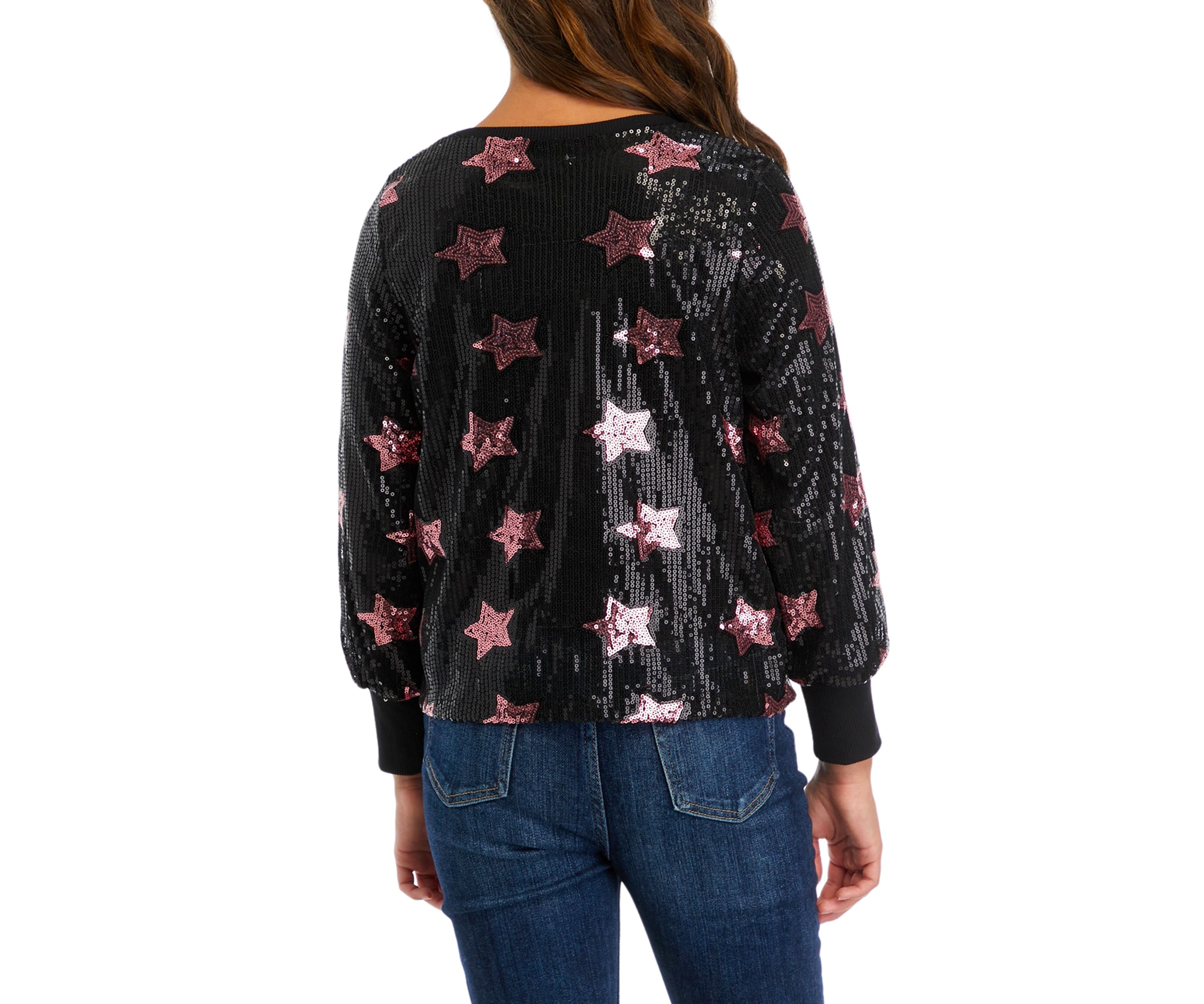 Girls 7-16 Sequined Star Printed Sweatshirt