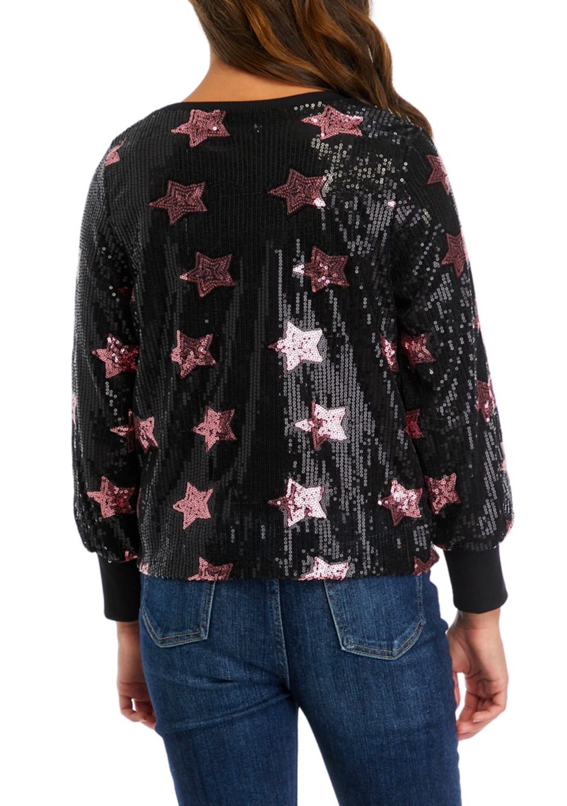 Girls 7-16 Sequined Star Printed Sweatshirt