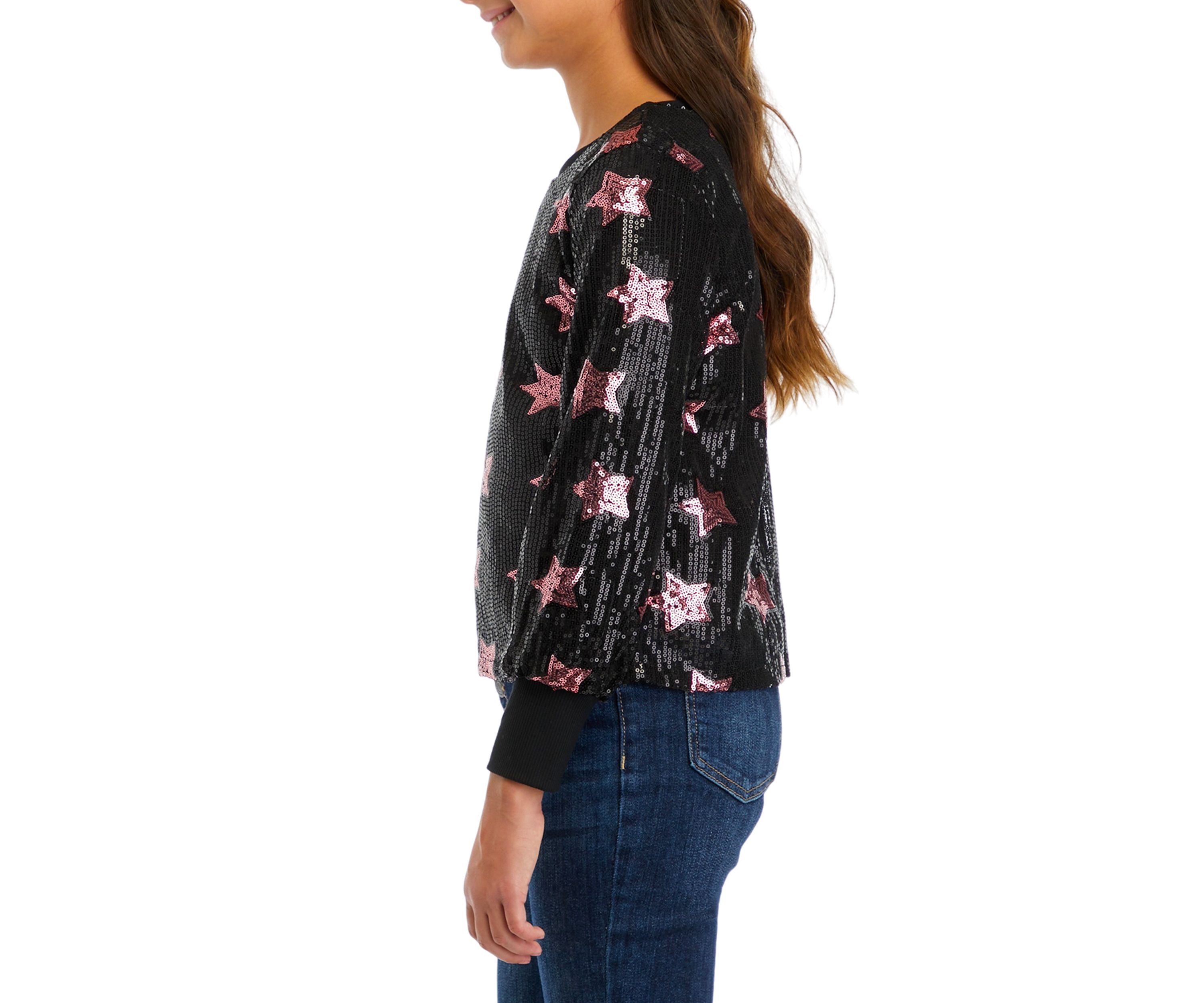 Girls 7-16 Sequined Star Printed Sweatshirt