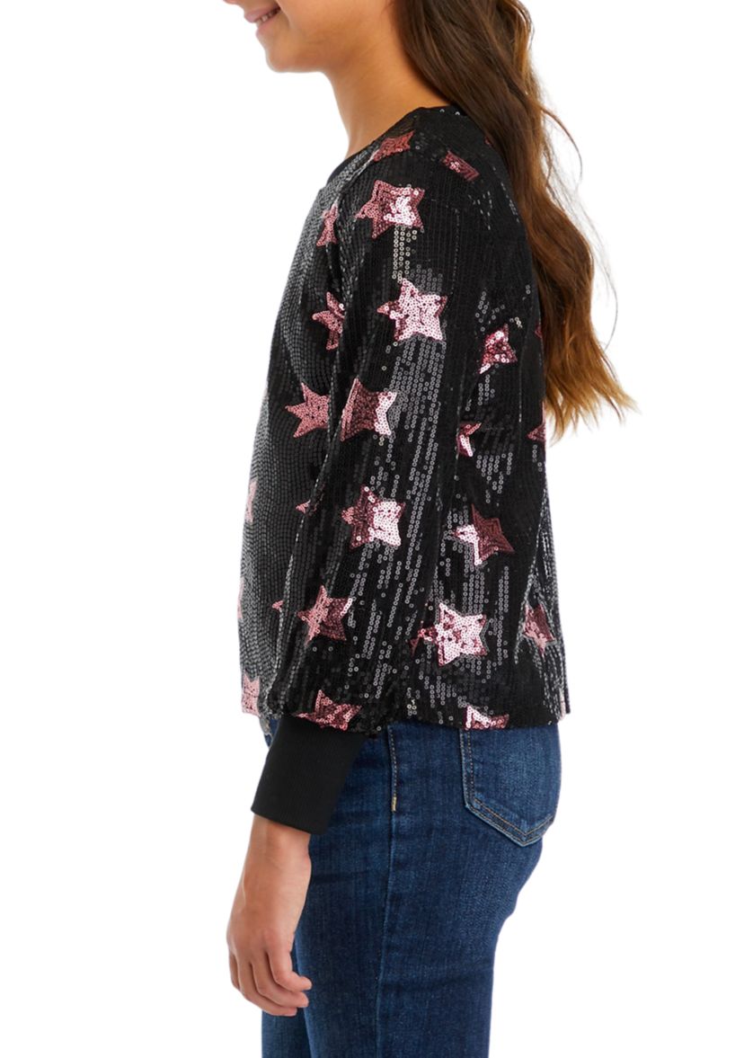 Girls 7-16 Sequined Star Printed Sweatshirt