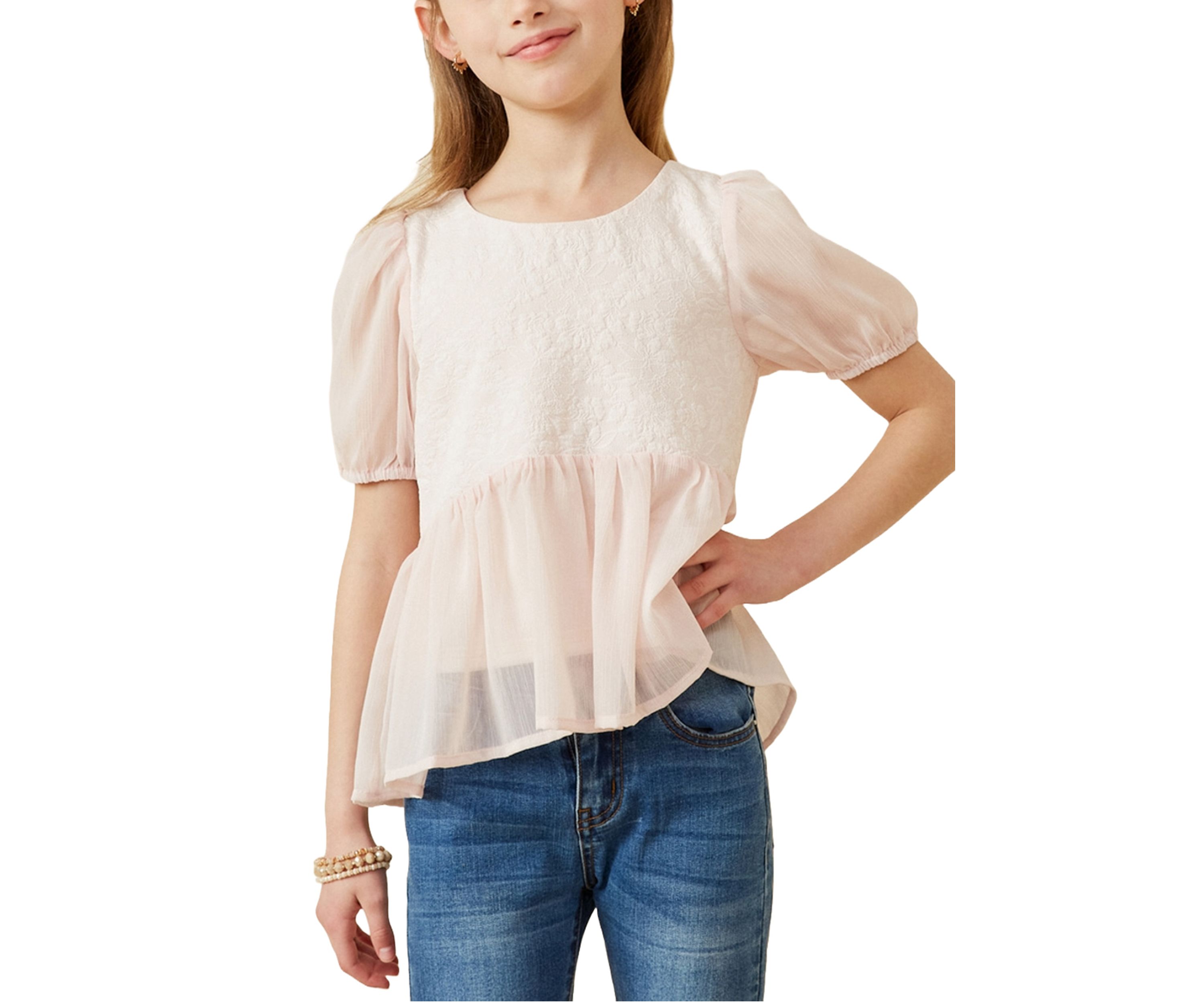 Girls 7-16 Floral Contrast Panel Top