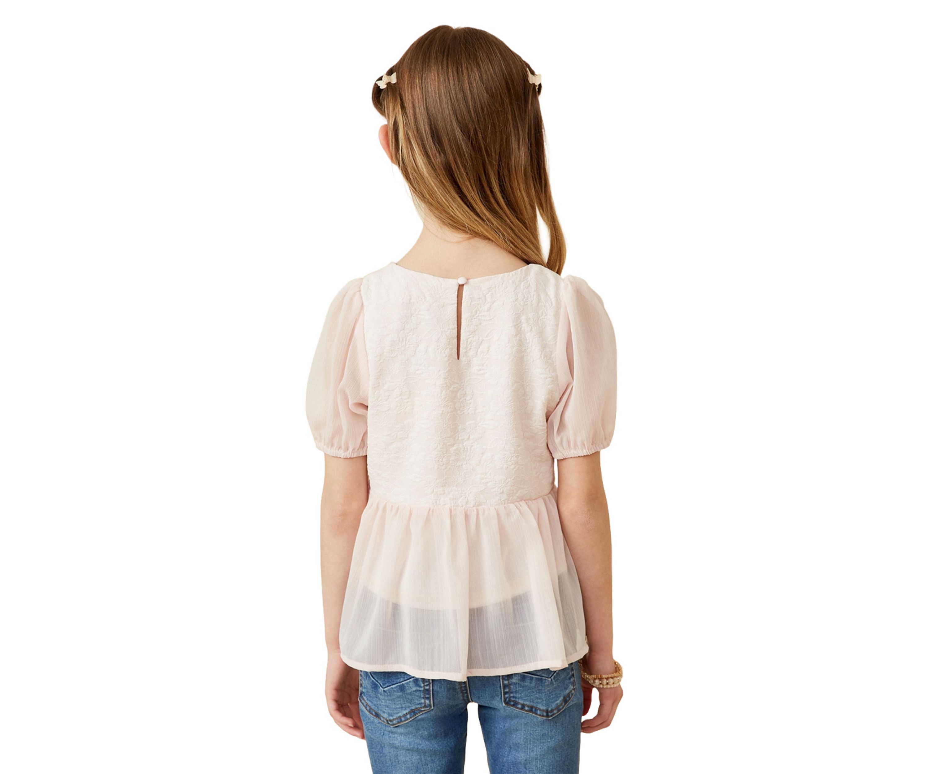 Girls 7-16 Floral Contrast Panel Top