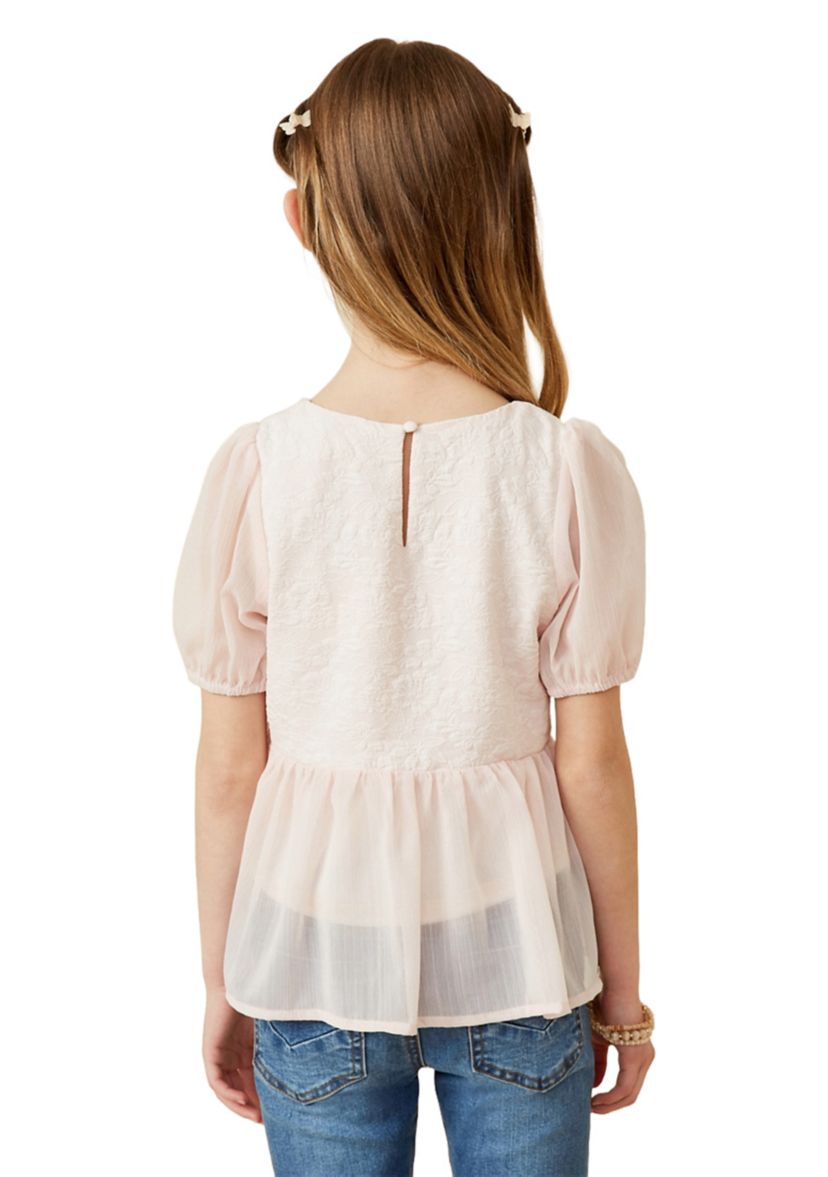 Girls 7-16 Floral Contrast Panel Top