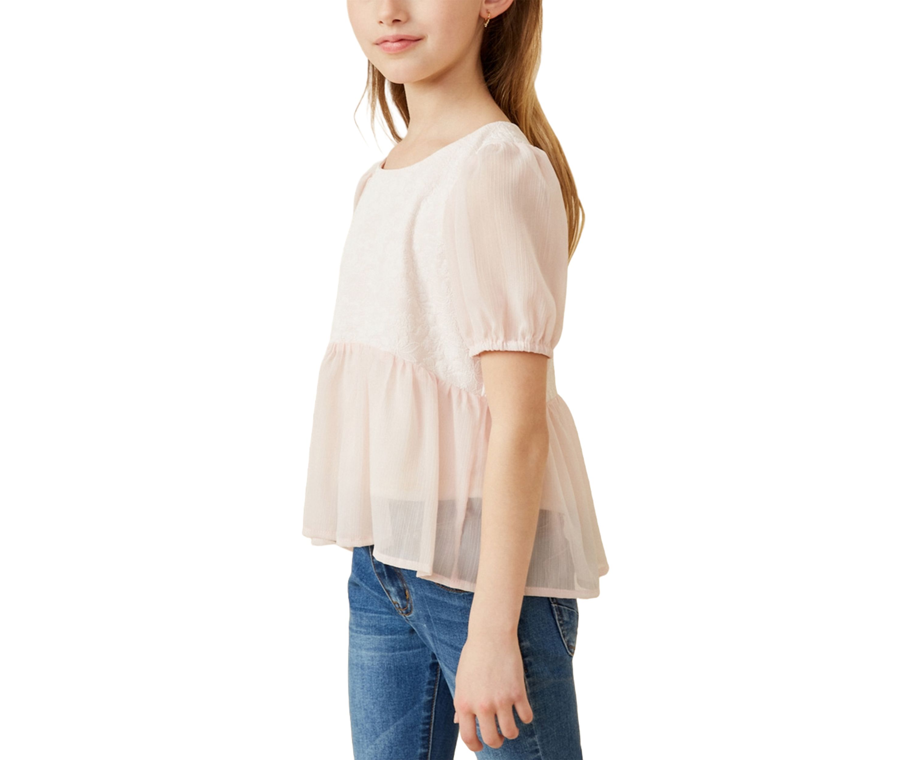 Girls 7-16 Floral Contrast Panel Top