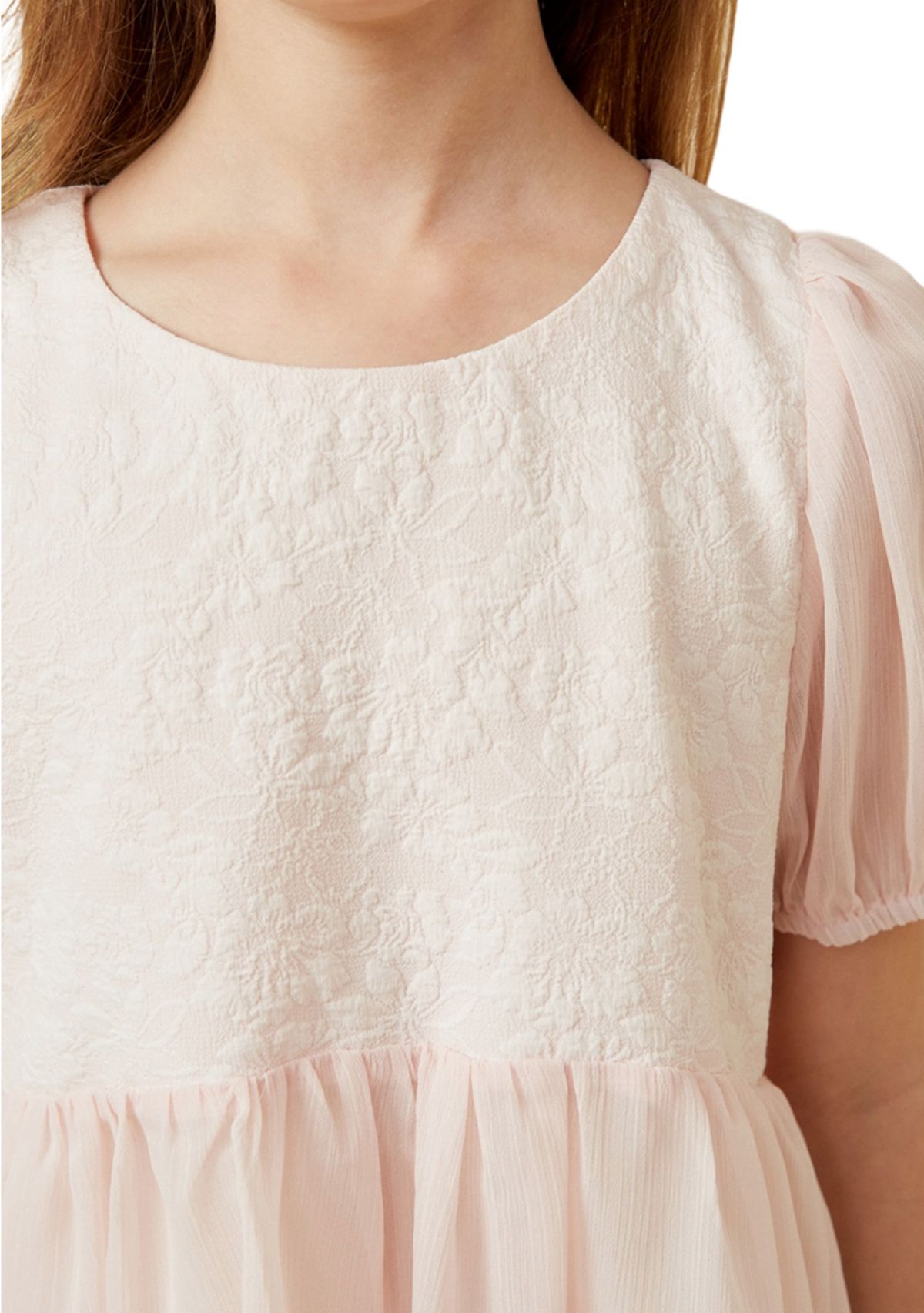 Girls 7-16 Floral Contrast Panel Top