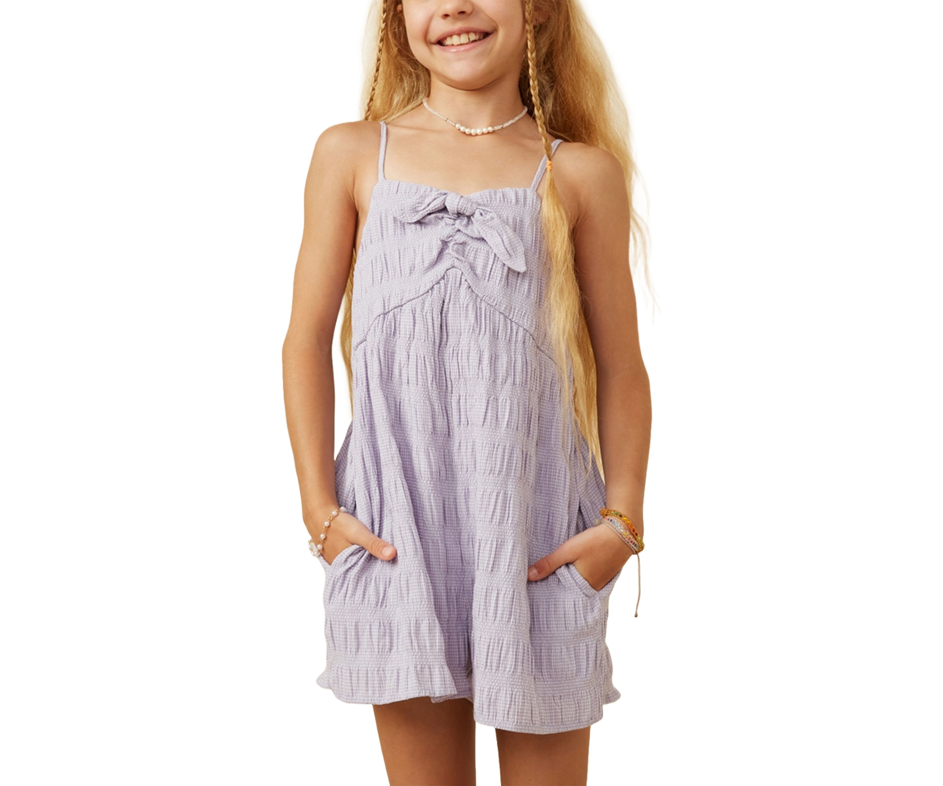 Girls 7-16 Textured Bow Front Tank Romper
