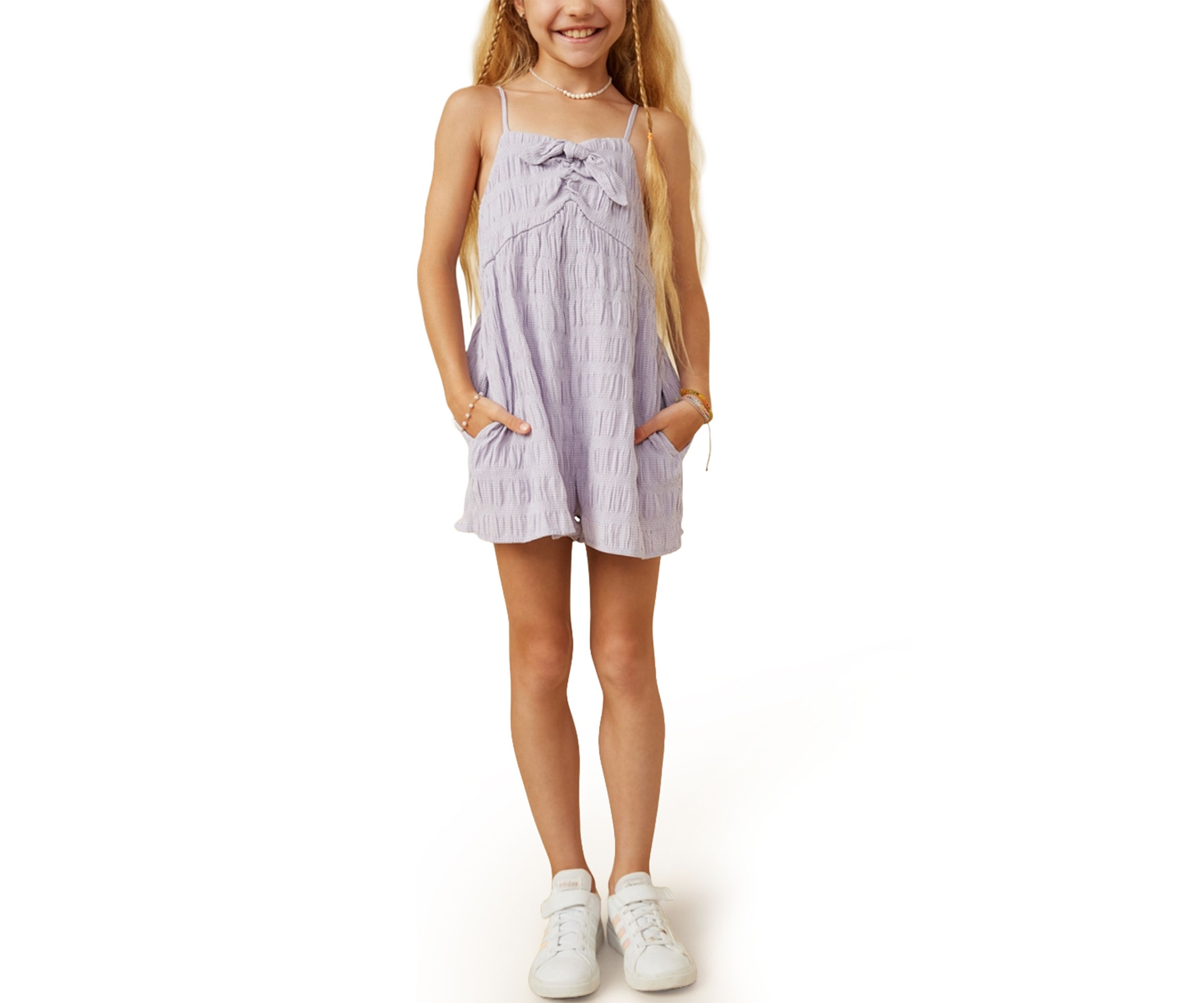 Girls 7-16 Textured Bow Front Tank Romper