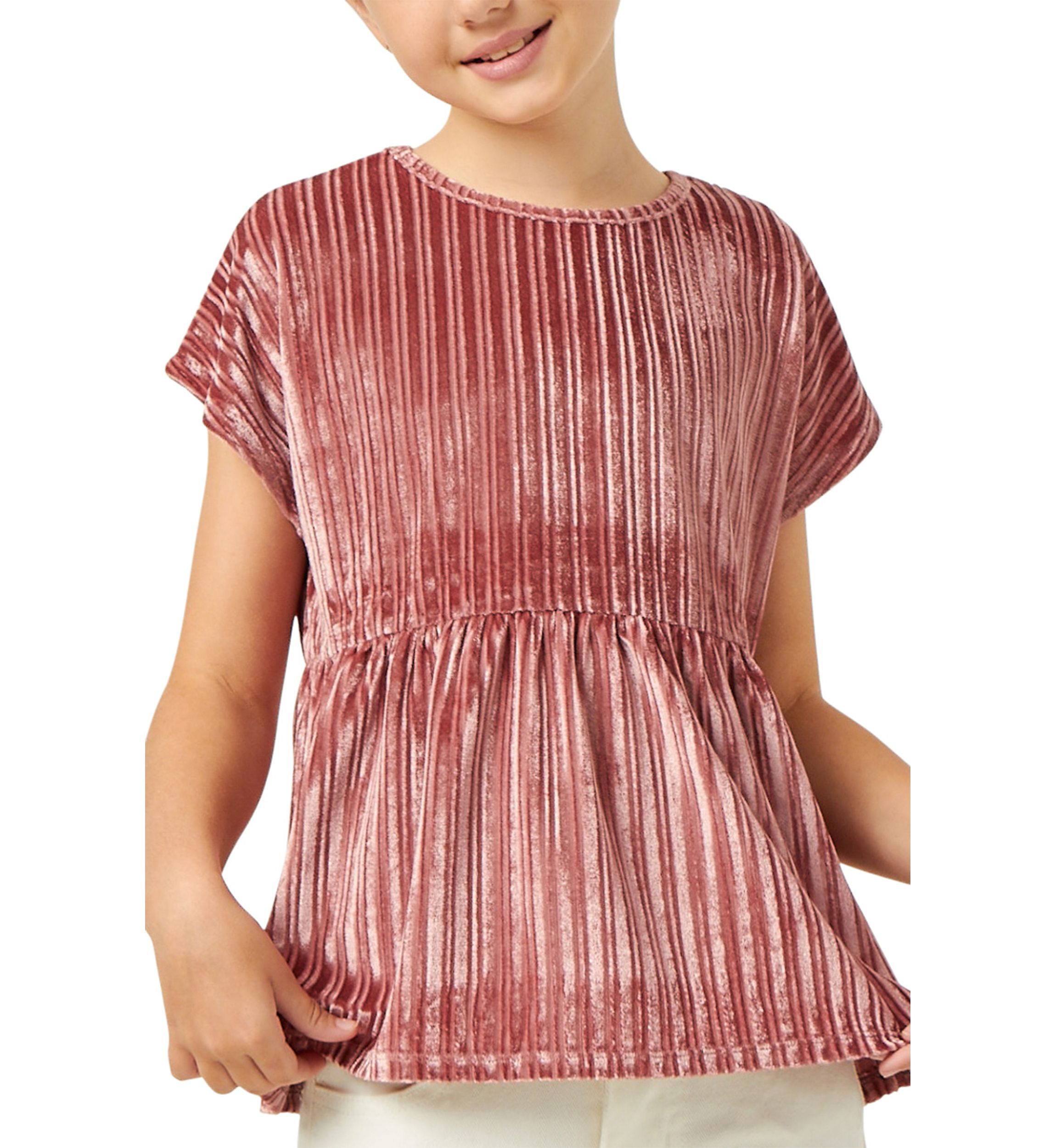 Girls 7-16 Ribbed Velvet Round Neck Top