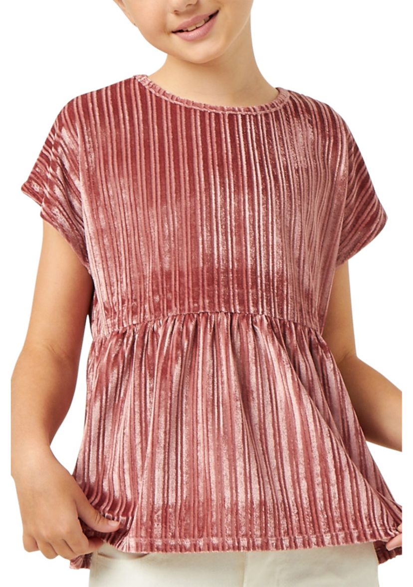 Girls 7-16 Ribbed Velvet Round Neck Top