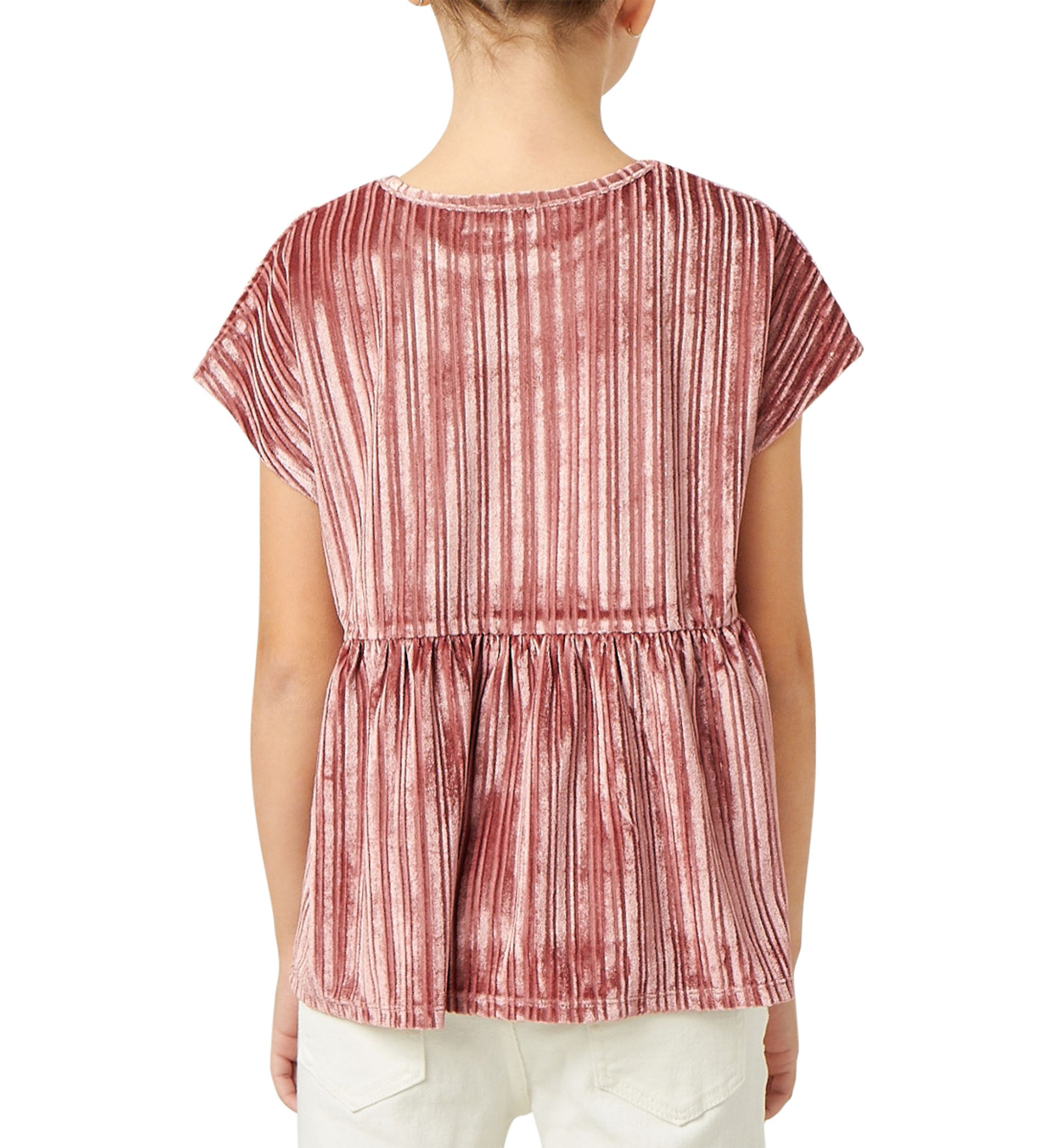 Girls 7-16 Ribbed Velvet Round Neck Top