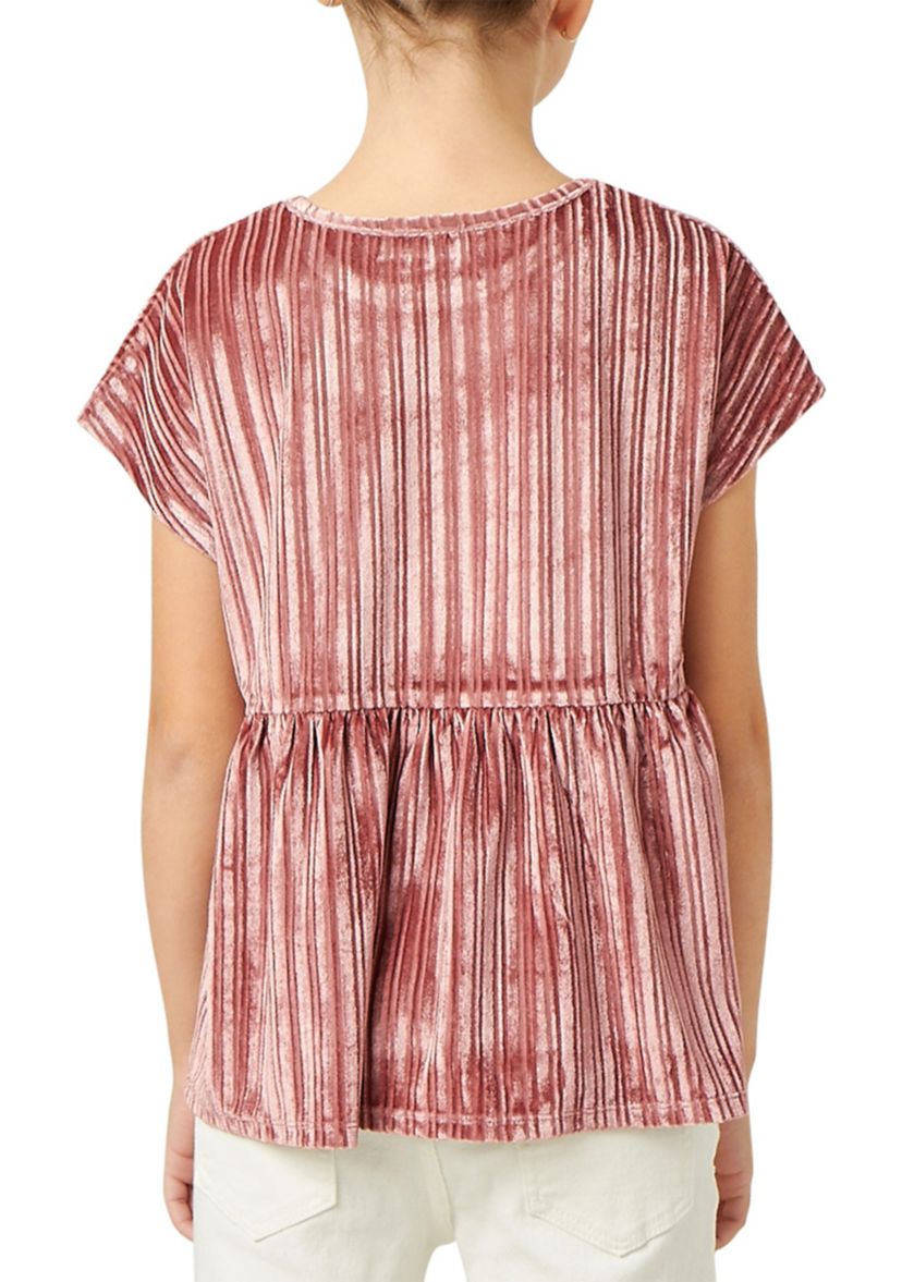 Girls 7-16 Ribbed Velvet Round Neck Top