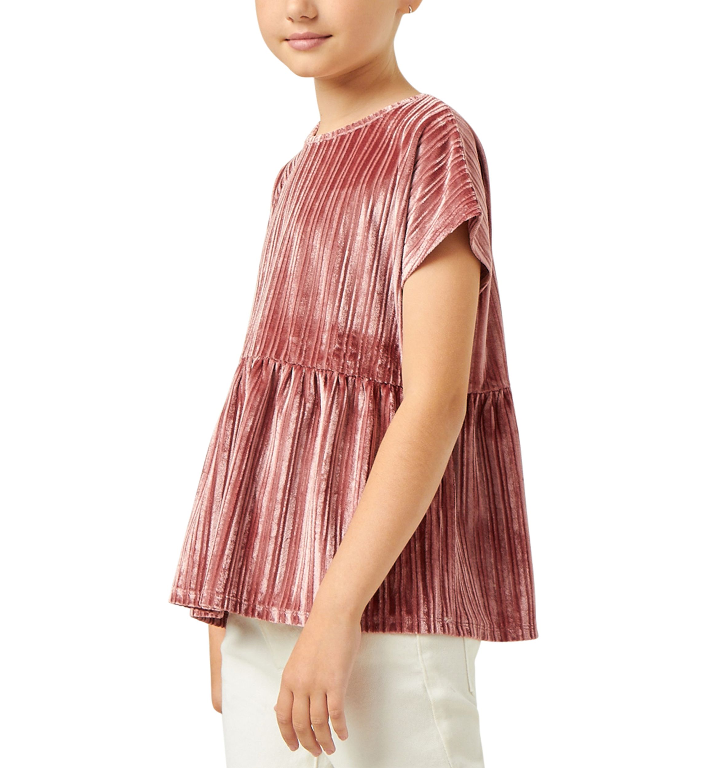 Girls 7-16 Ribbed Velvet Round Neck Top