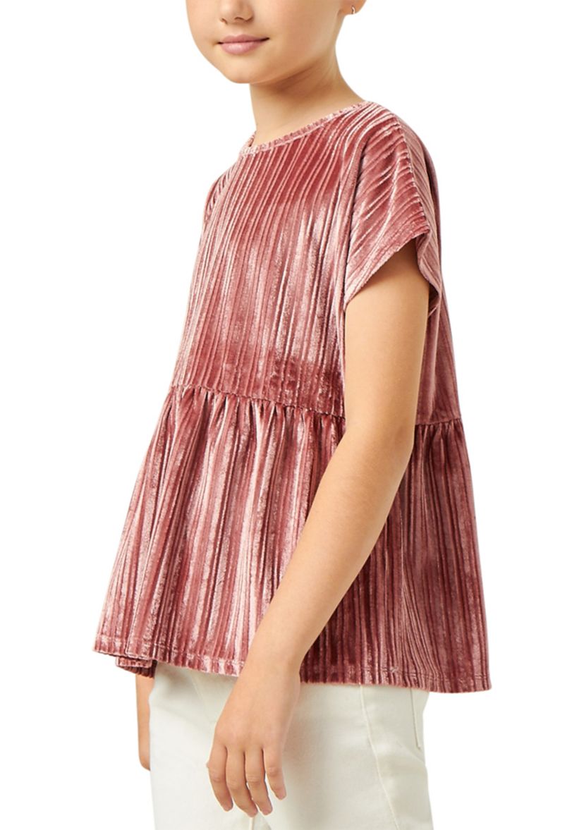 Girls 7-16 Ribbed Velvet Round Neck Top