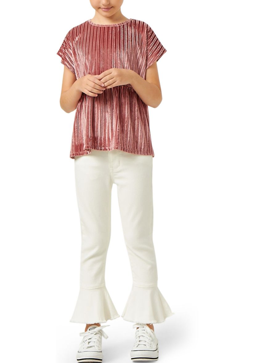 Girls 7-16 Ribbed Velvet Round Neck Top