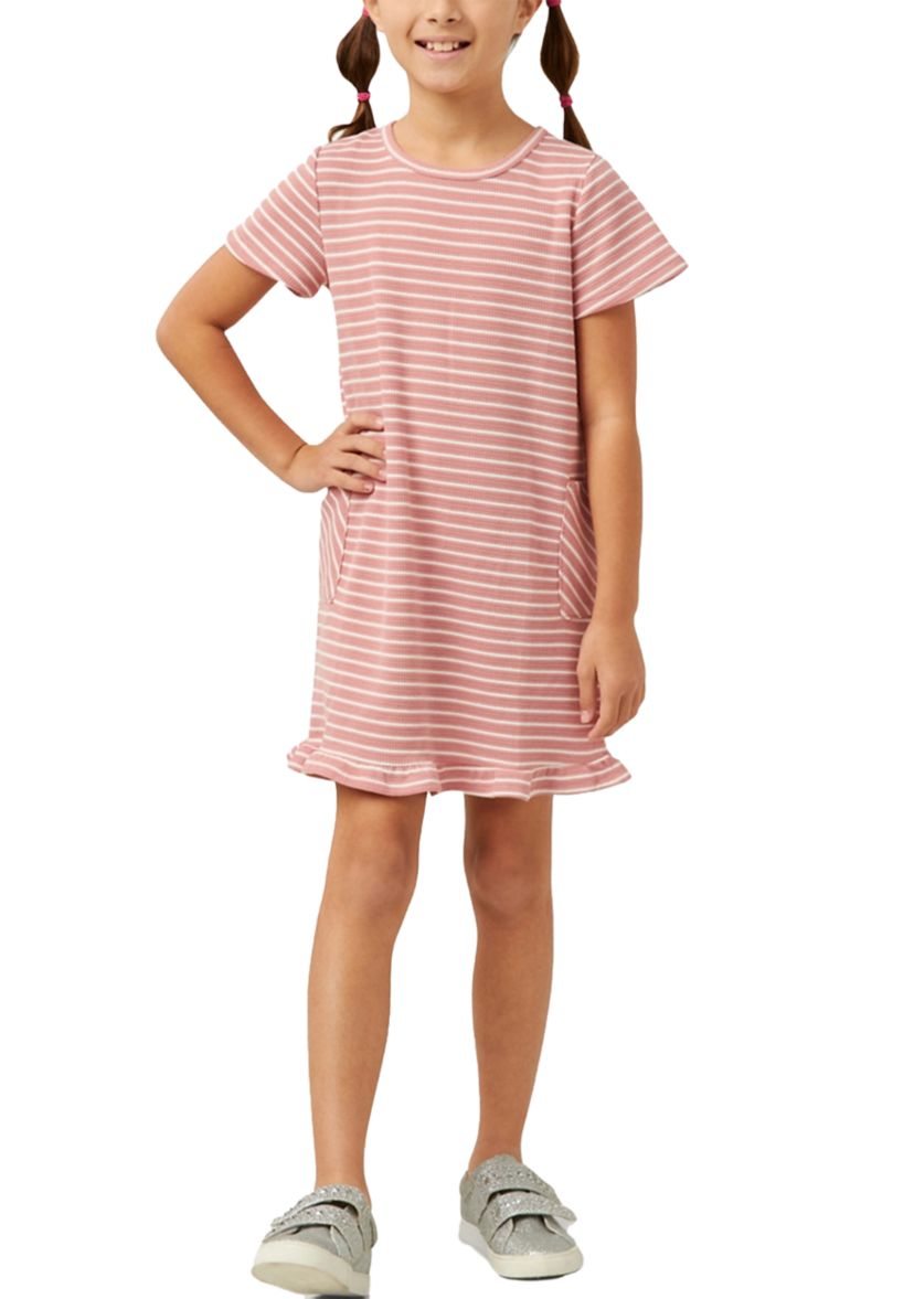 Girls 7-16 Waffle Knit Stripe Dress with Ruffle Hem