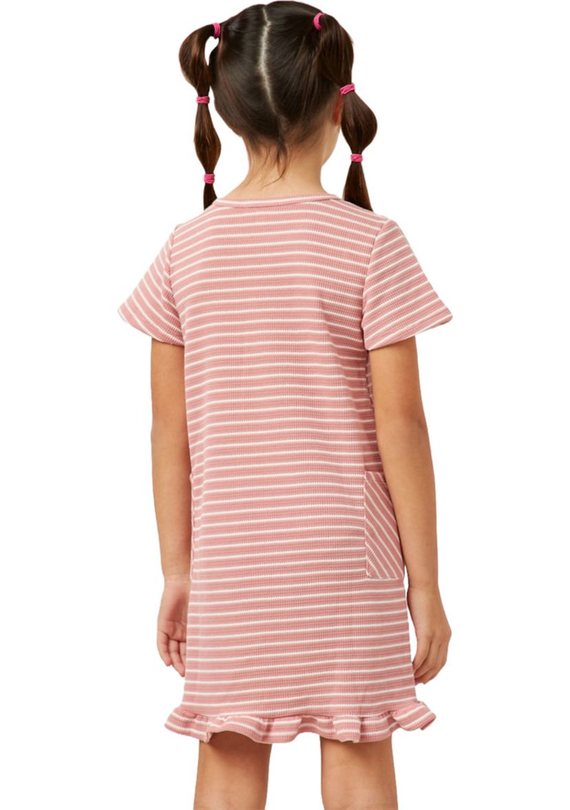 Girls 7-16 Waffle Knit Stripe Dress with Ruffle Hem