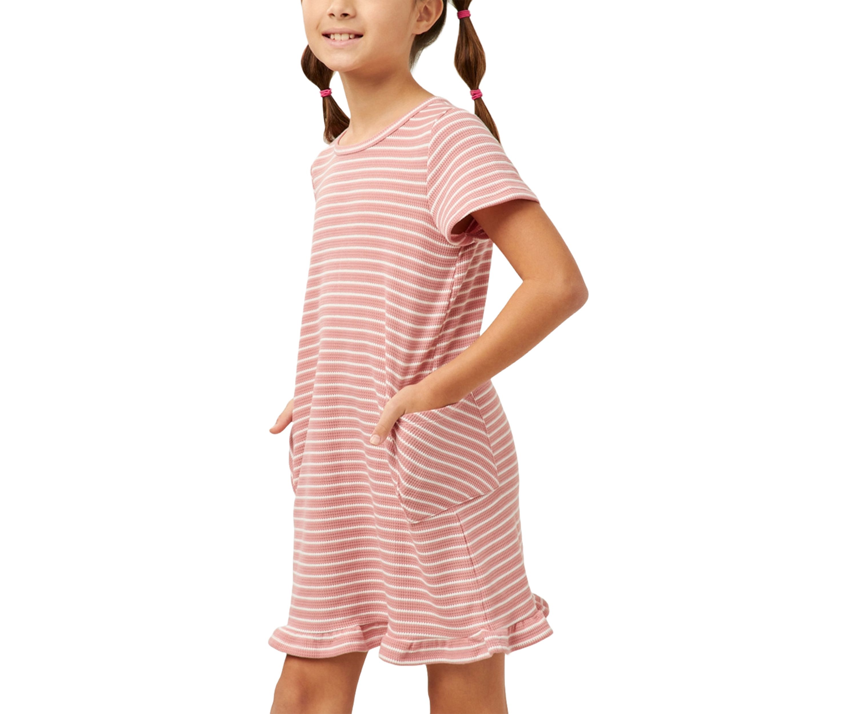 Girls 7-16 Waffle Knit Stripe Dress with Ruffle Hem