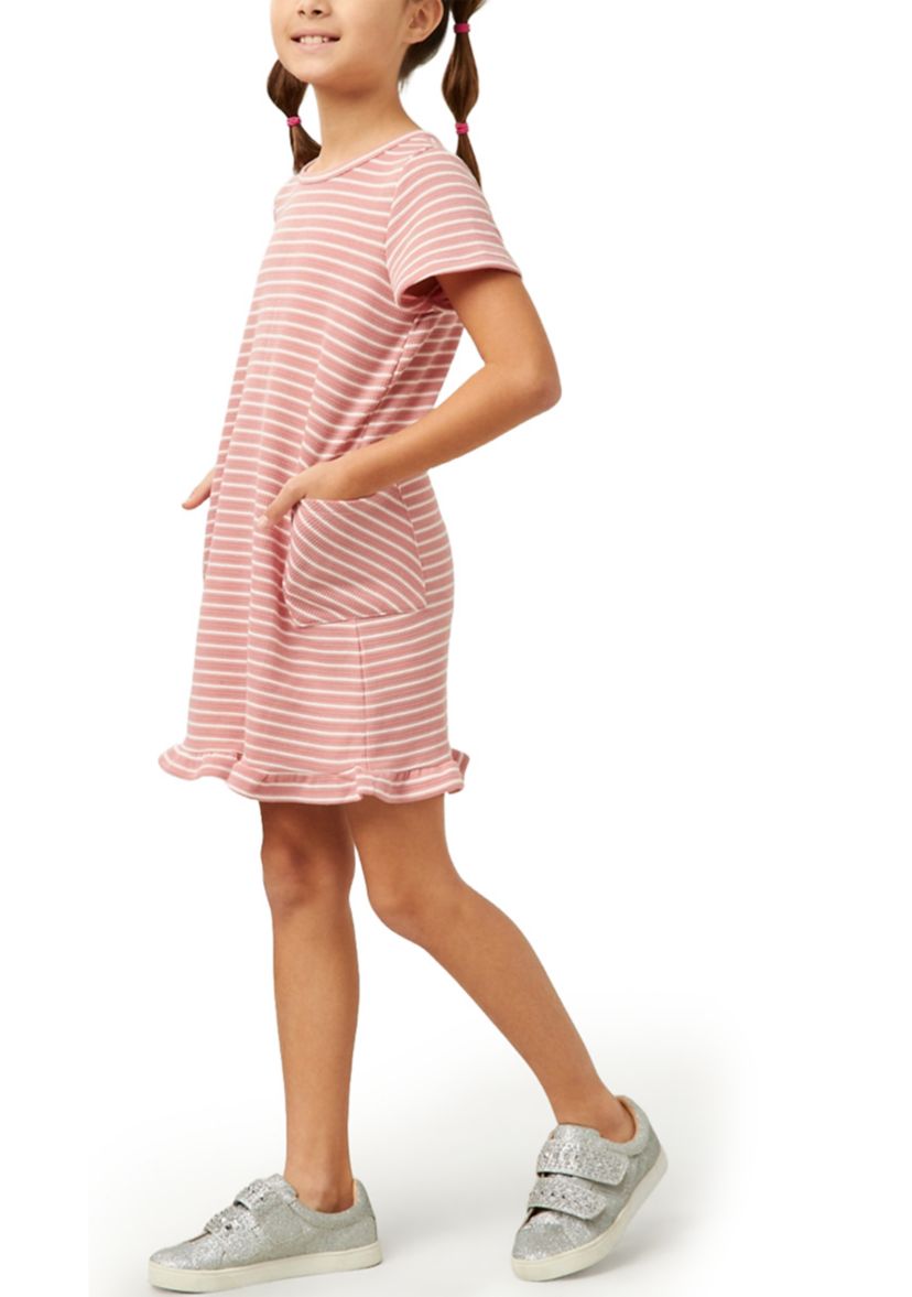 Girls 7-16 Waffle Knit Stripe Dress with Ruffle Hem