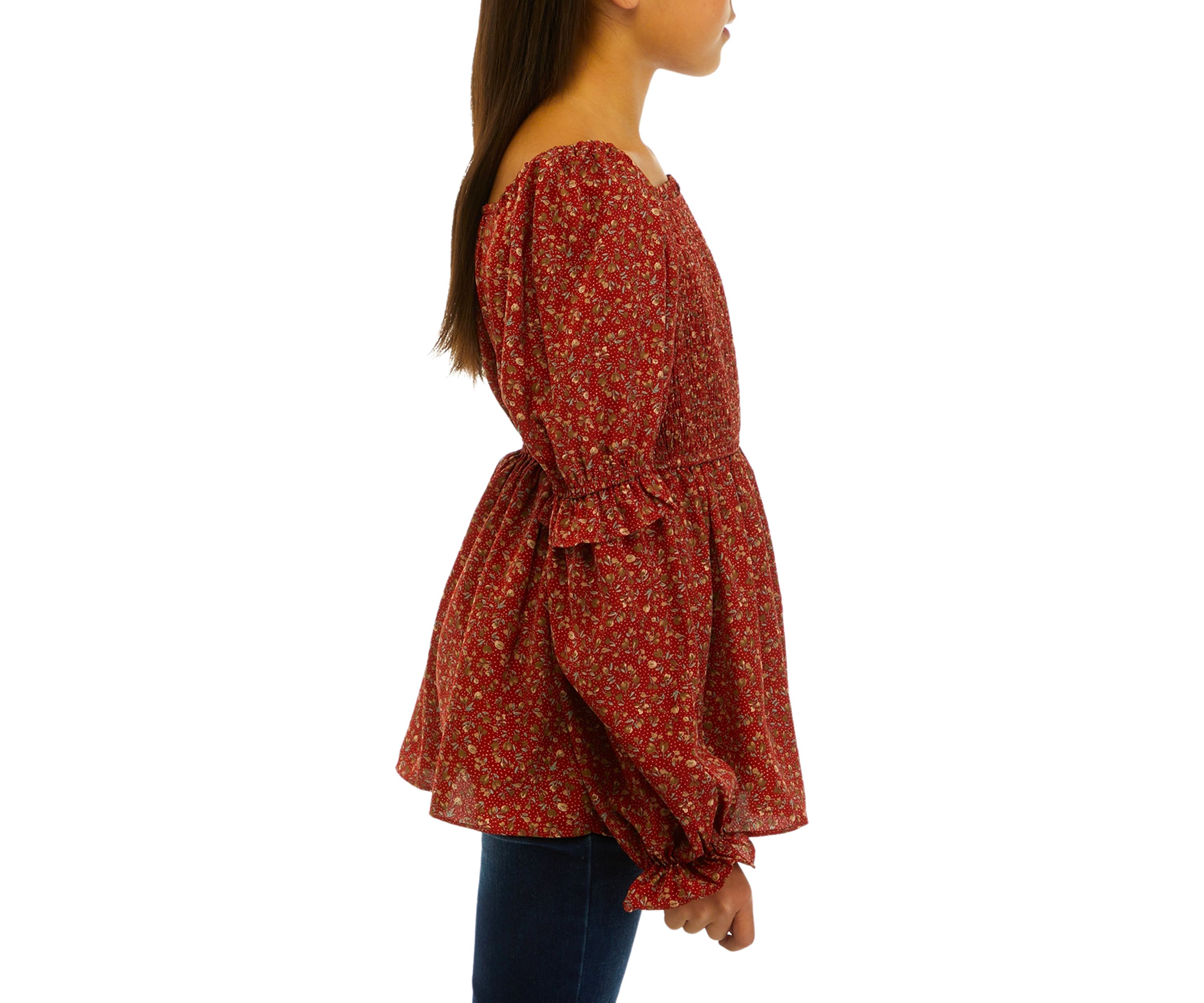 Girls 7-16 Long Sleeve Smocked Top