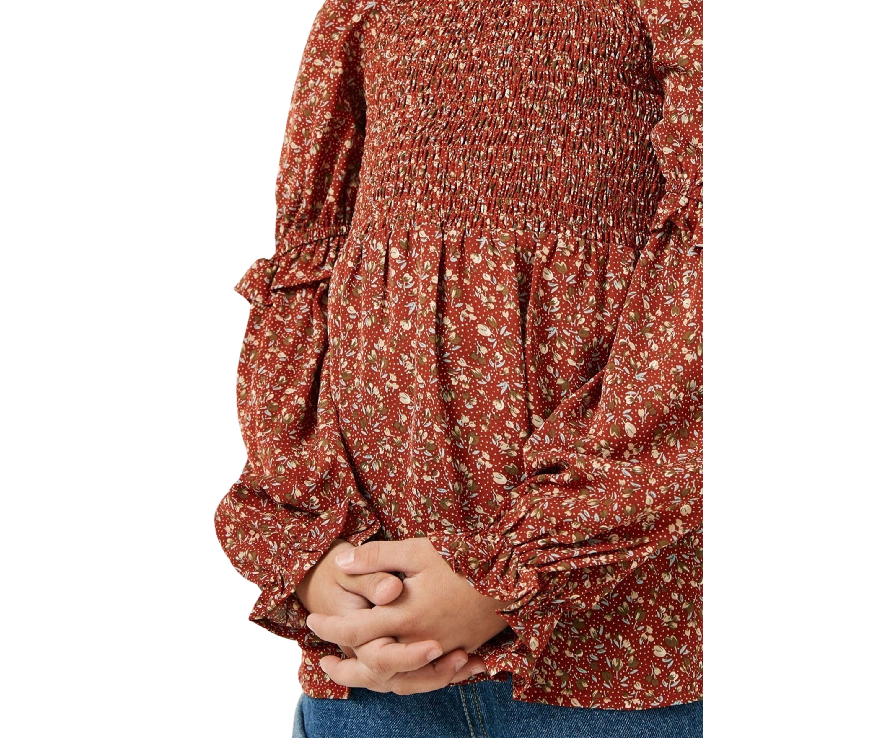 Girls 7-16 Long Sleeve Smocked Top
