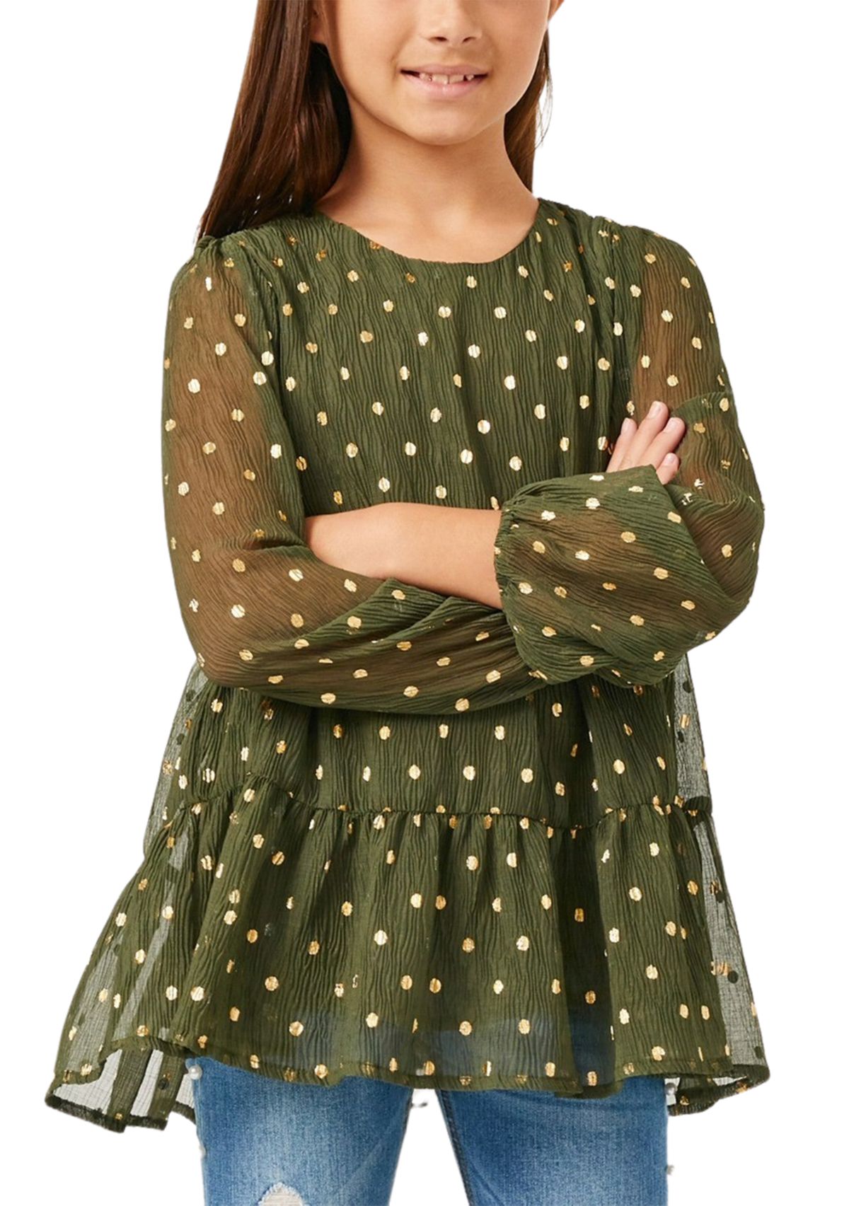 Girls 7-16 Metallic Dot Tiered Tunic Top