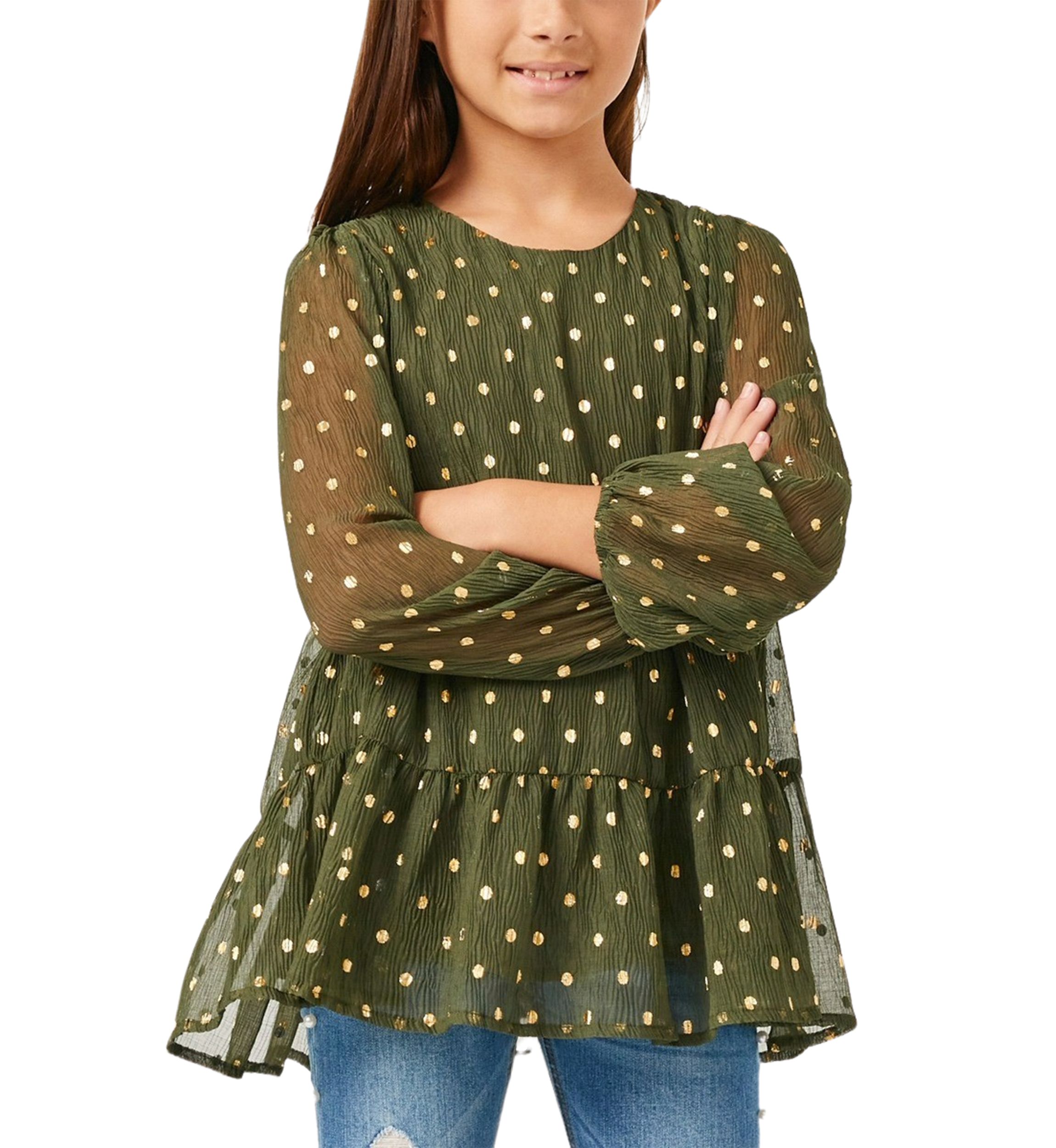 Girls 7-16 Metallic Dot Tiered Tunic Top