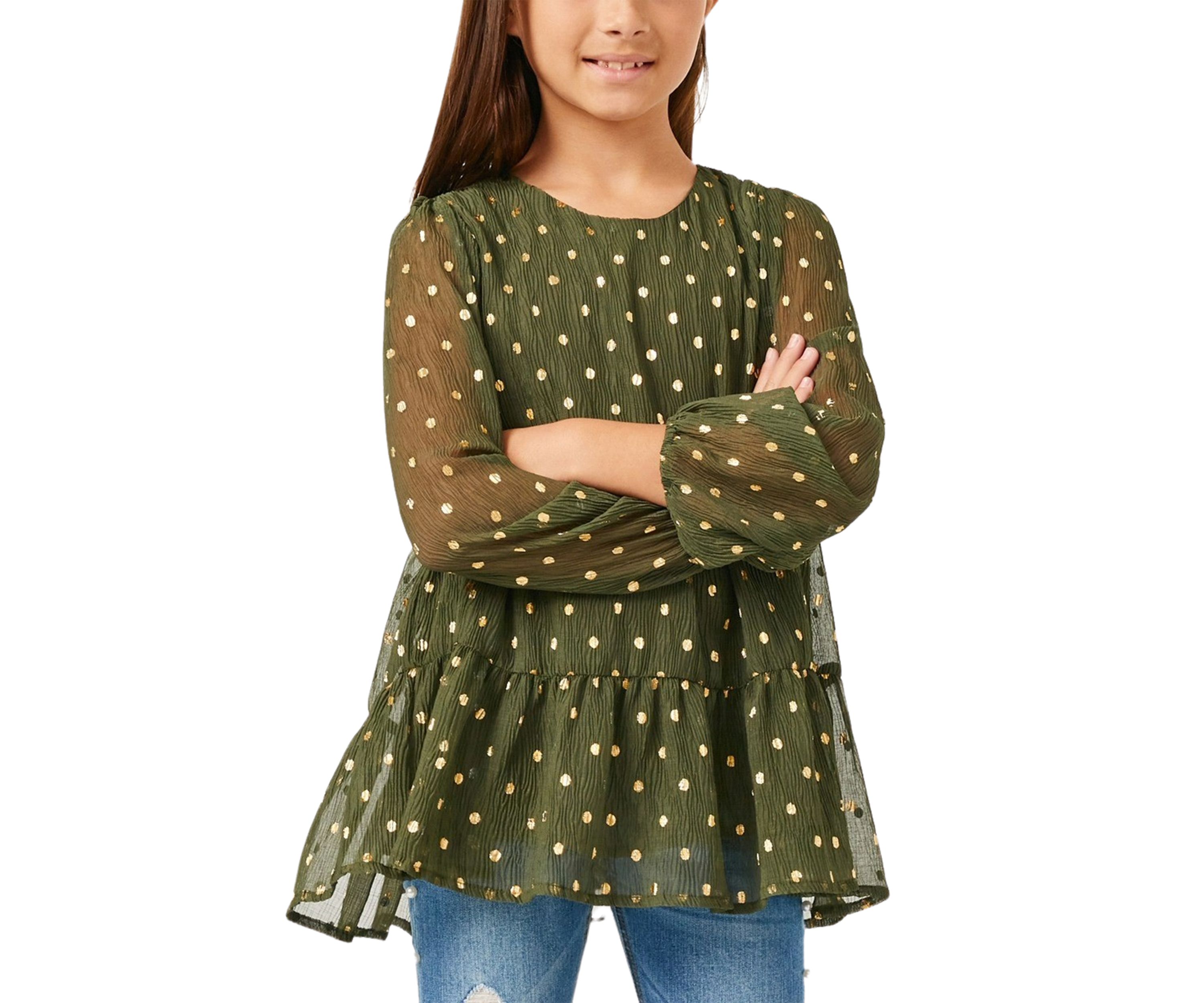 Girls 7-16 Metallic Dot Tiered Tunic Top