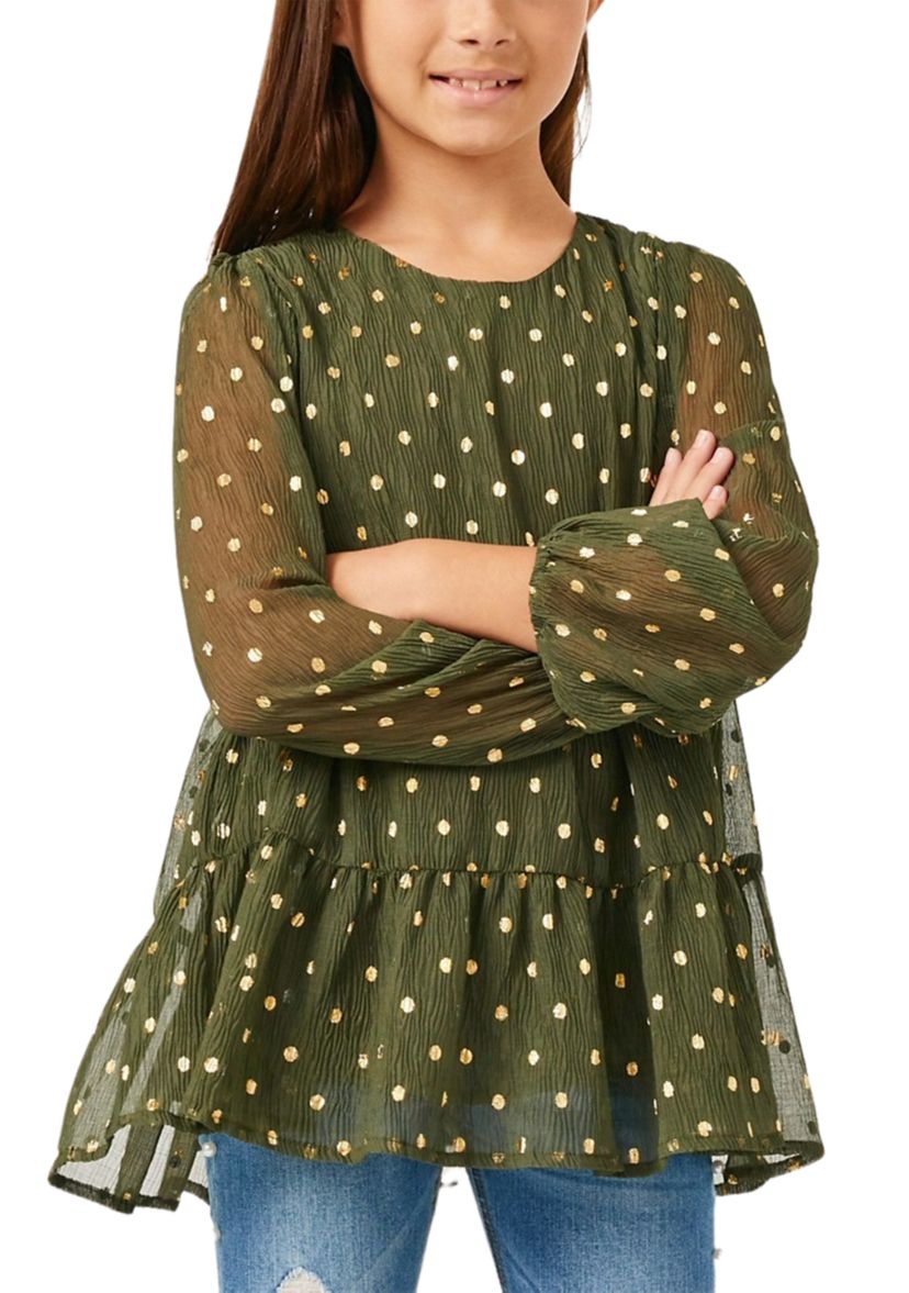 Girls 7-16 Metallic Dot Tiered Tunic Top