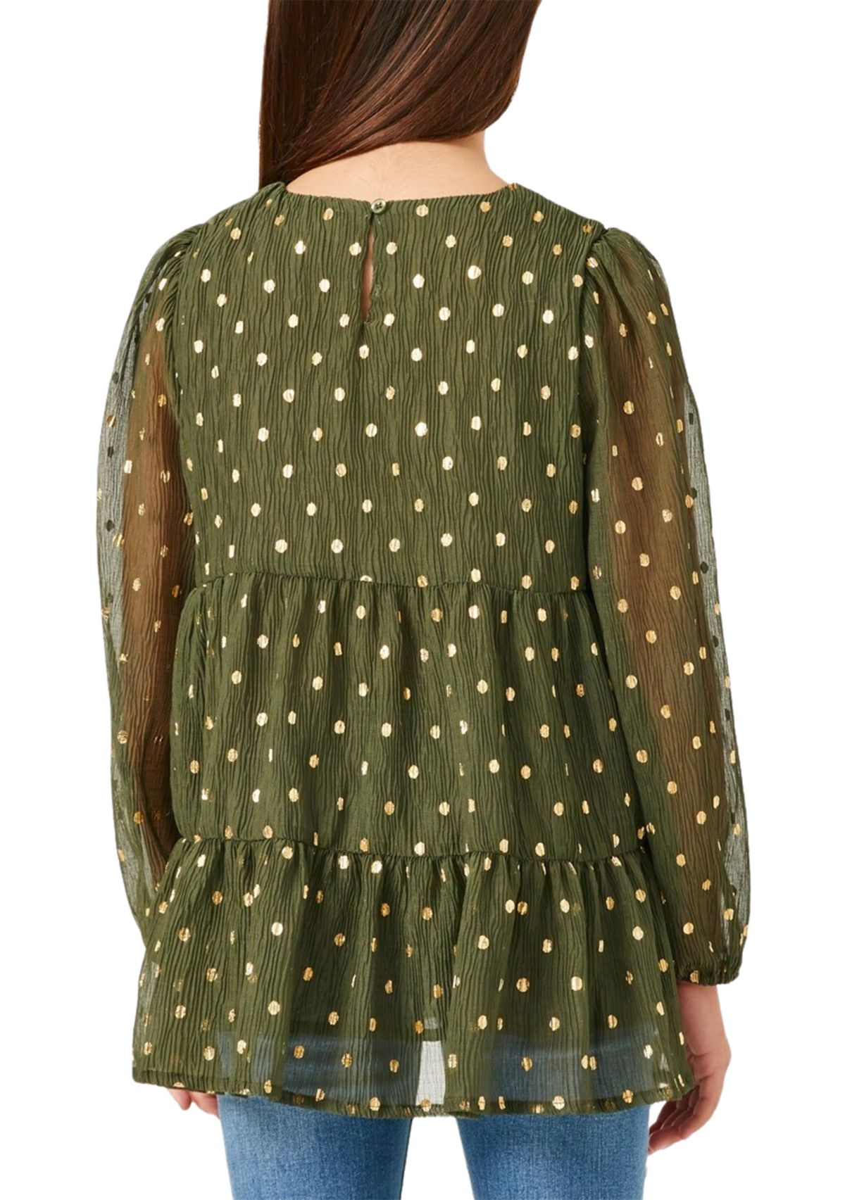Girls 7-16 Metallic Dot Tiered Tunic Top