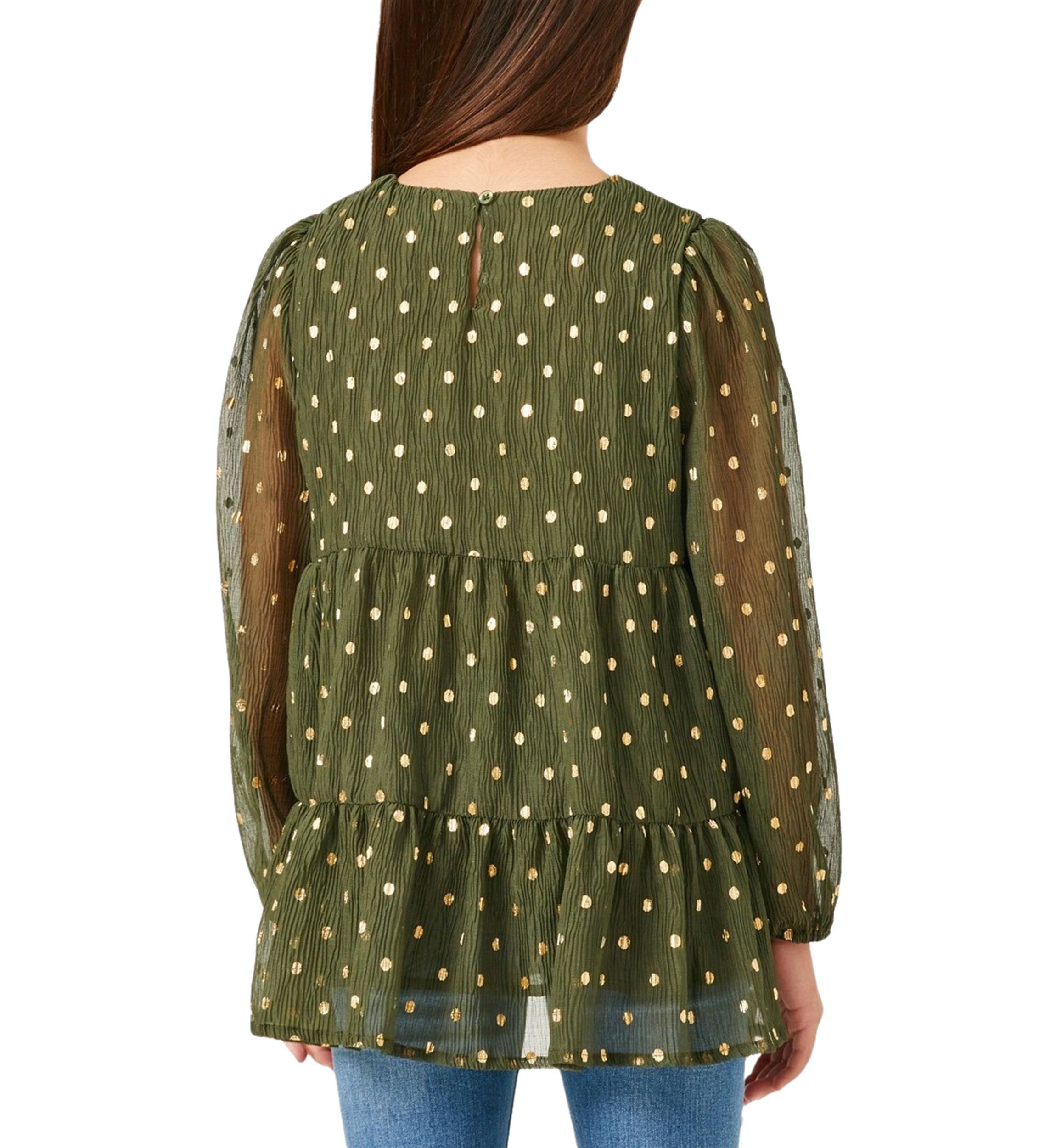 Girls 7-16 Metallic Dot Tiered Tunic Top