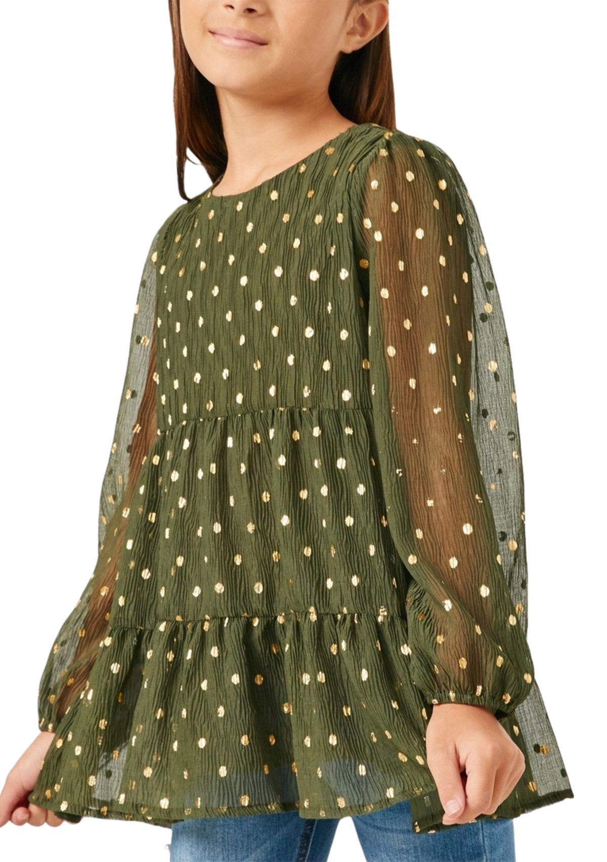 Girls 7-16 Metallic Dot Tiered Tunic Top