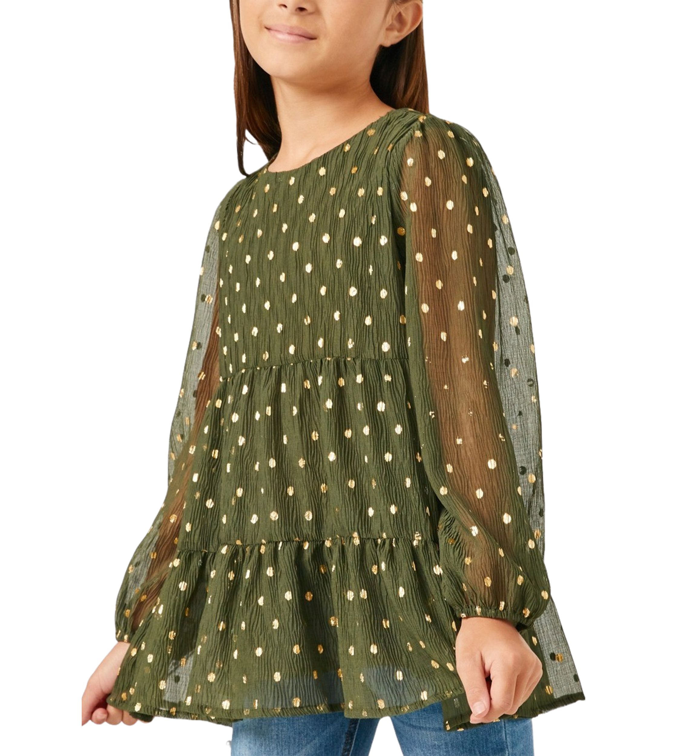 Girls 7-16 Metallic Dot Tiered Tunic Top