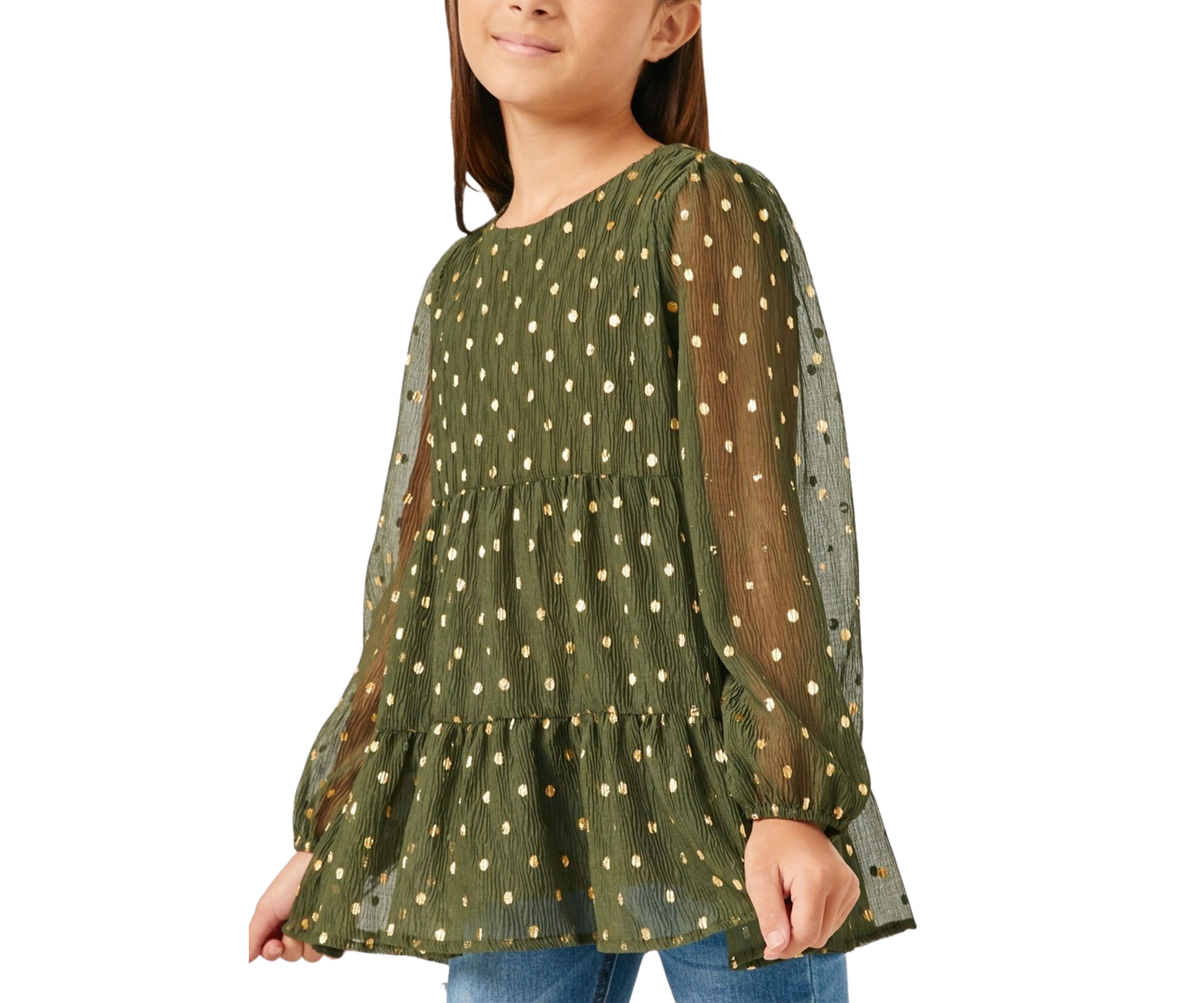 Girls 7-16 Metallic Dot Tiered Tunic Top