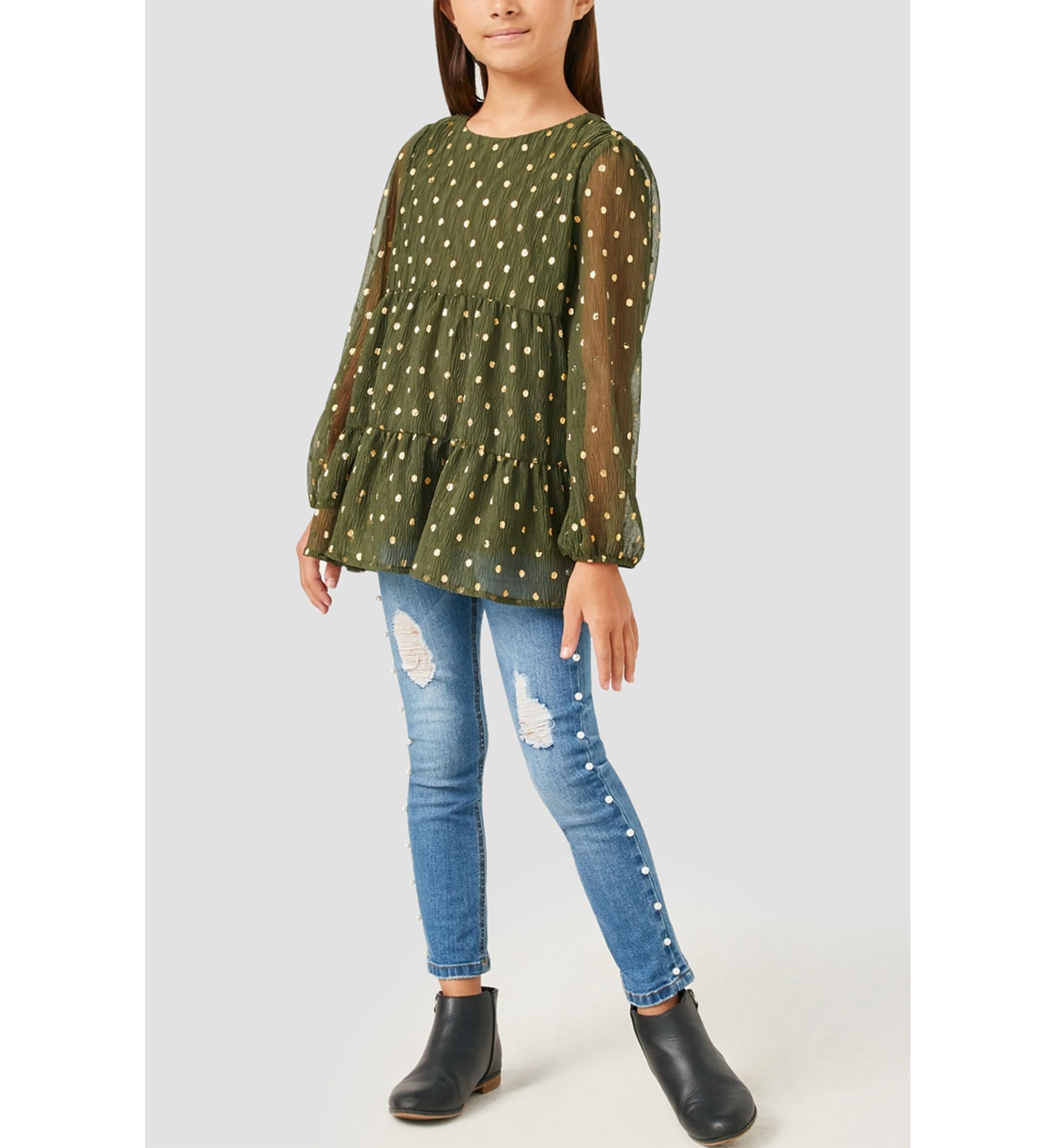 Girls 7-16 Metallic Dot Tiered Tunic Top