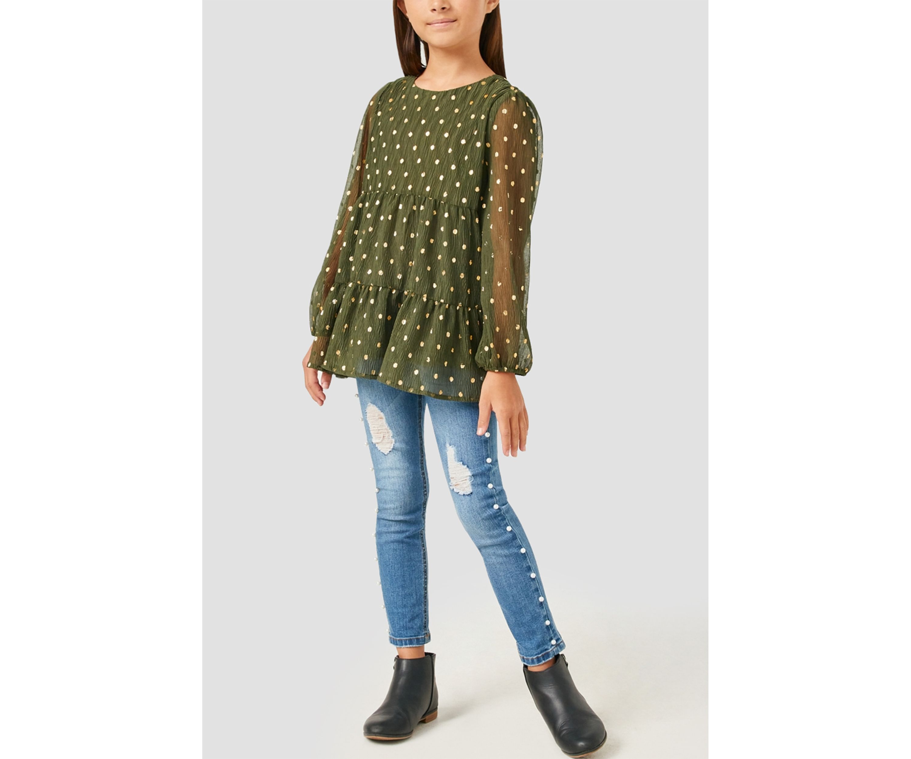 Girls 7-16 Metallic Dot Tiered Tunic Top